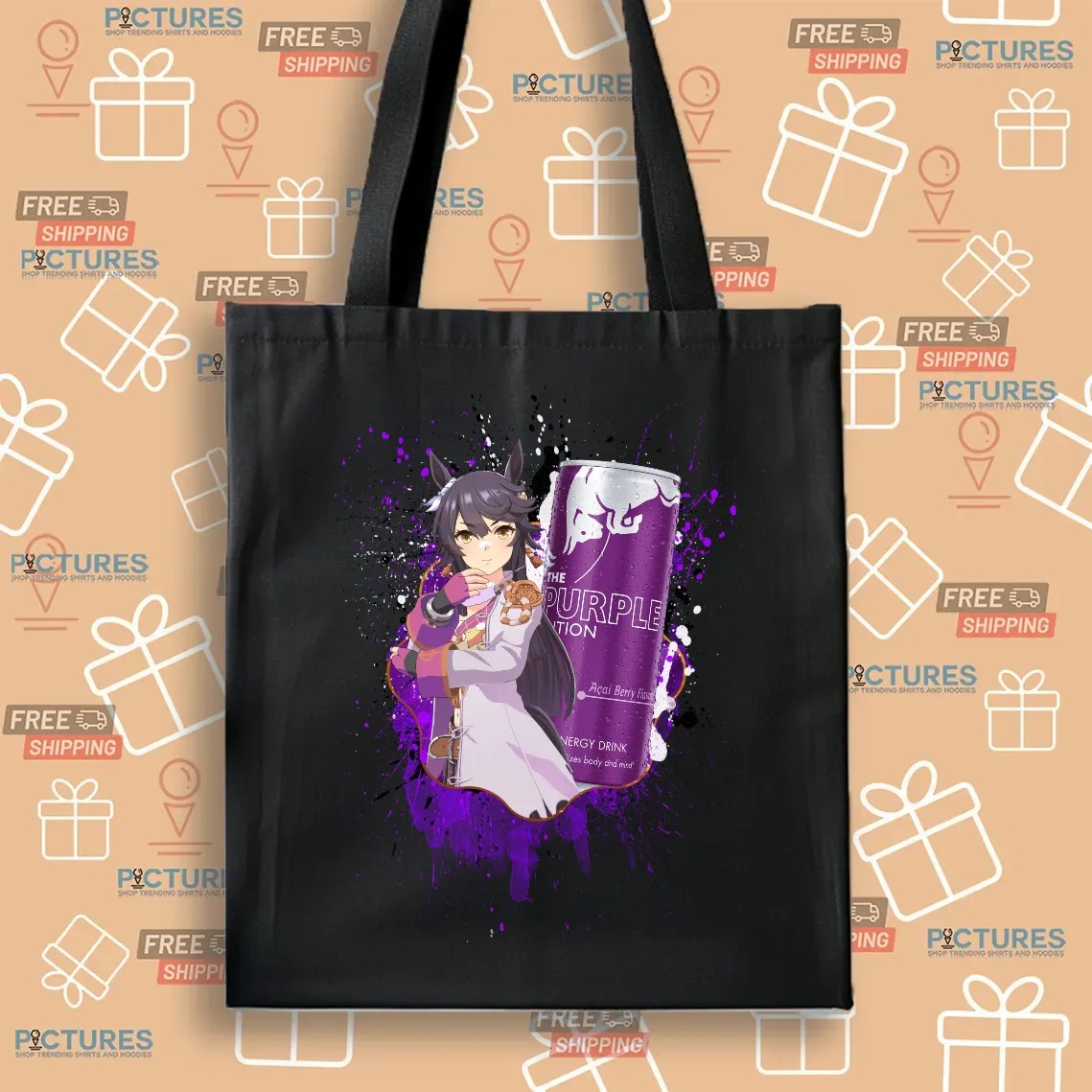 Narita Brian Uma Musume Pretty Derby Red Bull The Purple Edition Acai Berry Flavour Energy Drink Anime Mashup T Shirt