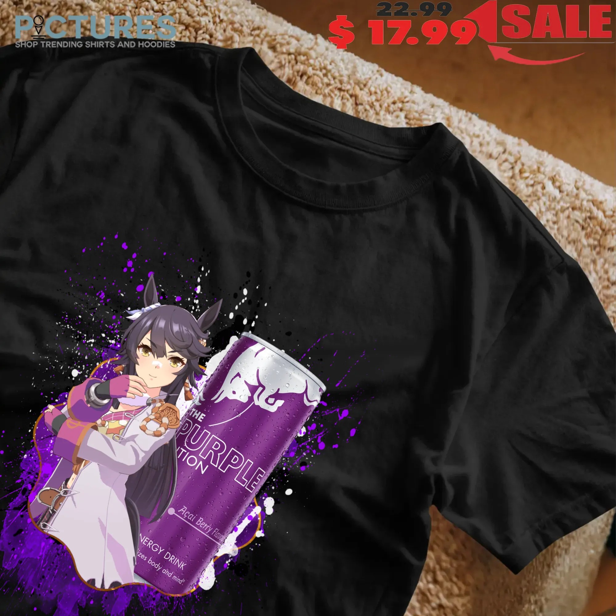 Narita Brian Uma Musume Pretty Derby Red Bull The Purple Edition Acai Berry Flavour Energy Drink Anime Mashup T Shirt
