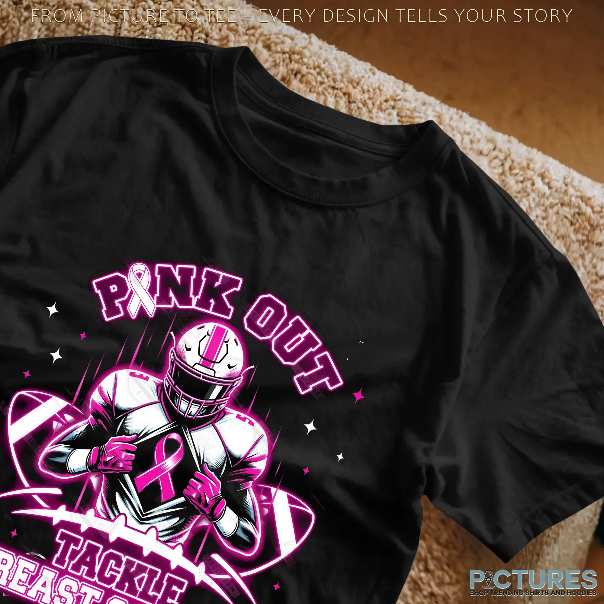 Neon Pink Out Tackle Breast Cancer Football Pink Ribbon T Shirt