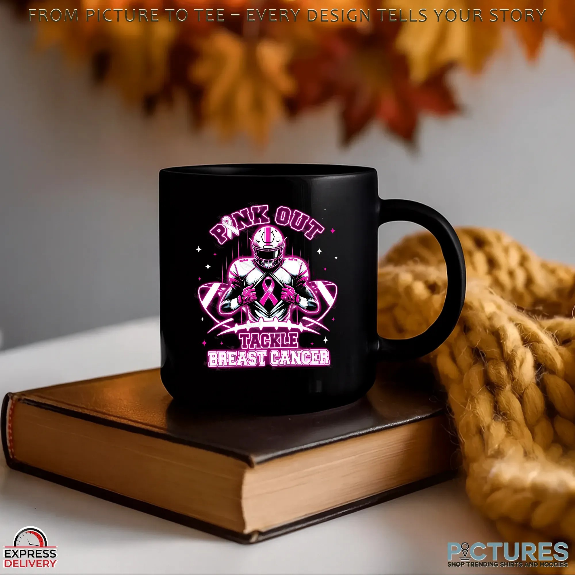 Neon Pink Out Tackle Breast Cancer Football Pink Ribbon T Shirt