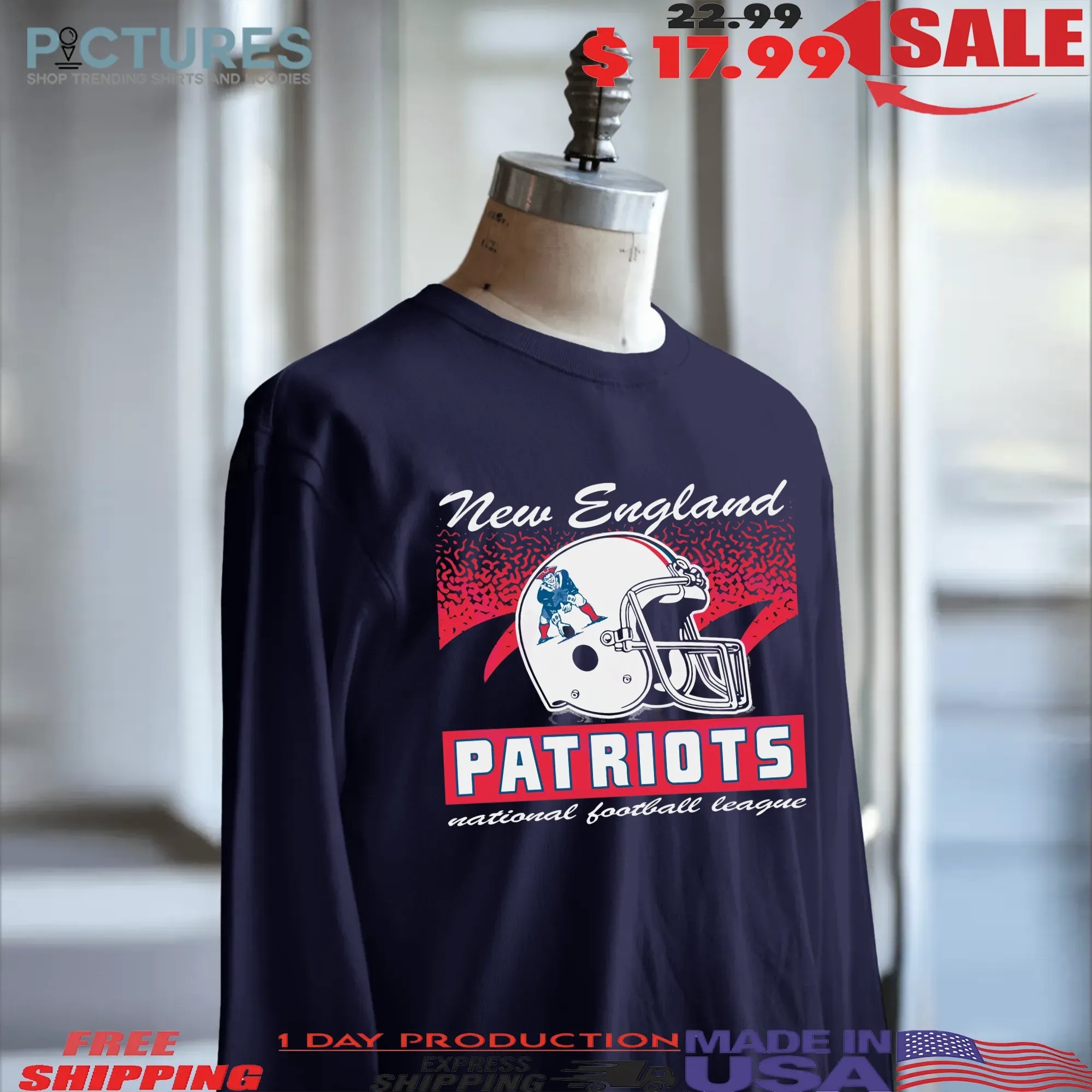 New England Patriots Historic Waver Football Helmet T Shirt