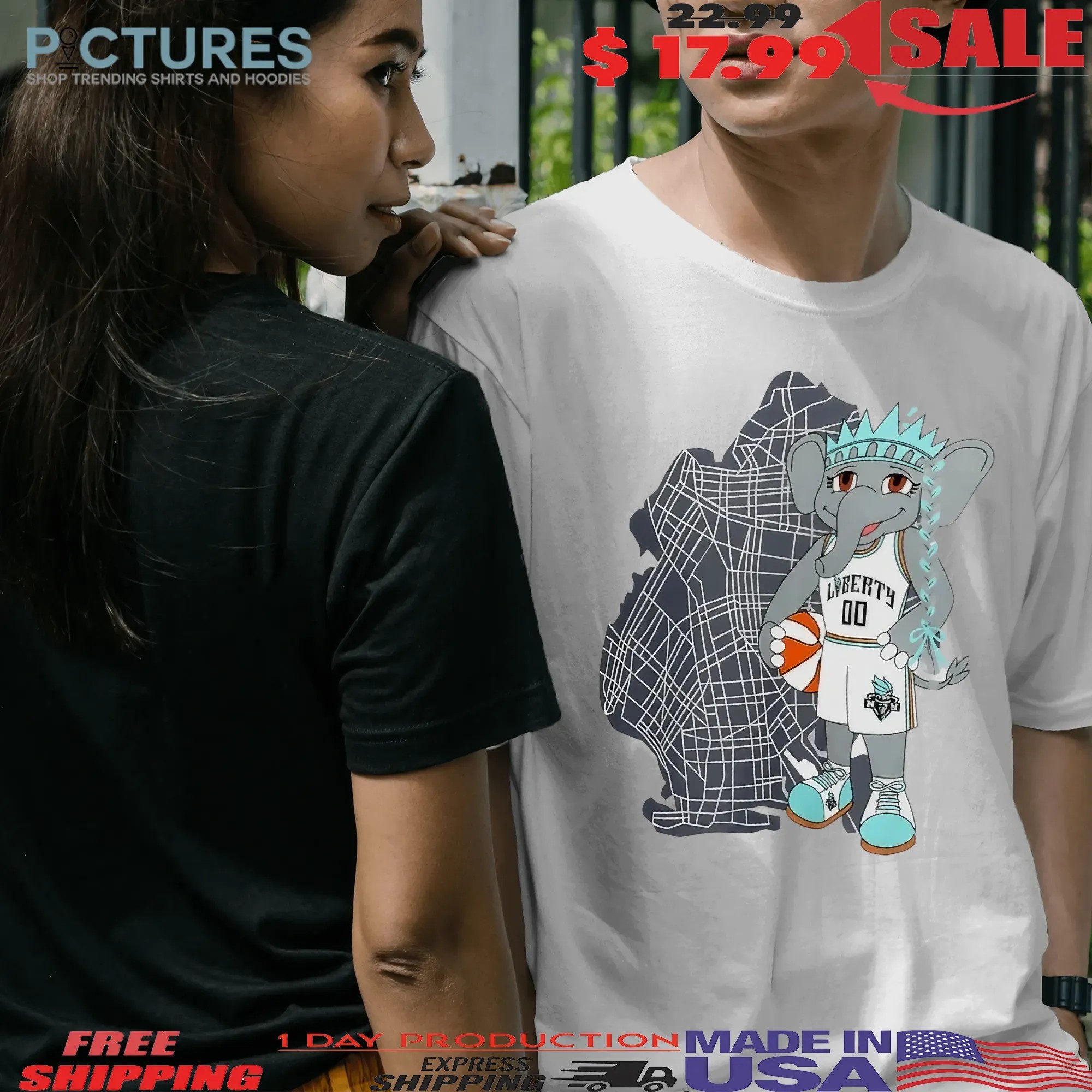 New York Liberty Ellie The Elephant Mascot Borough T Shirt