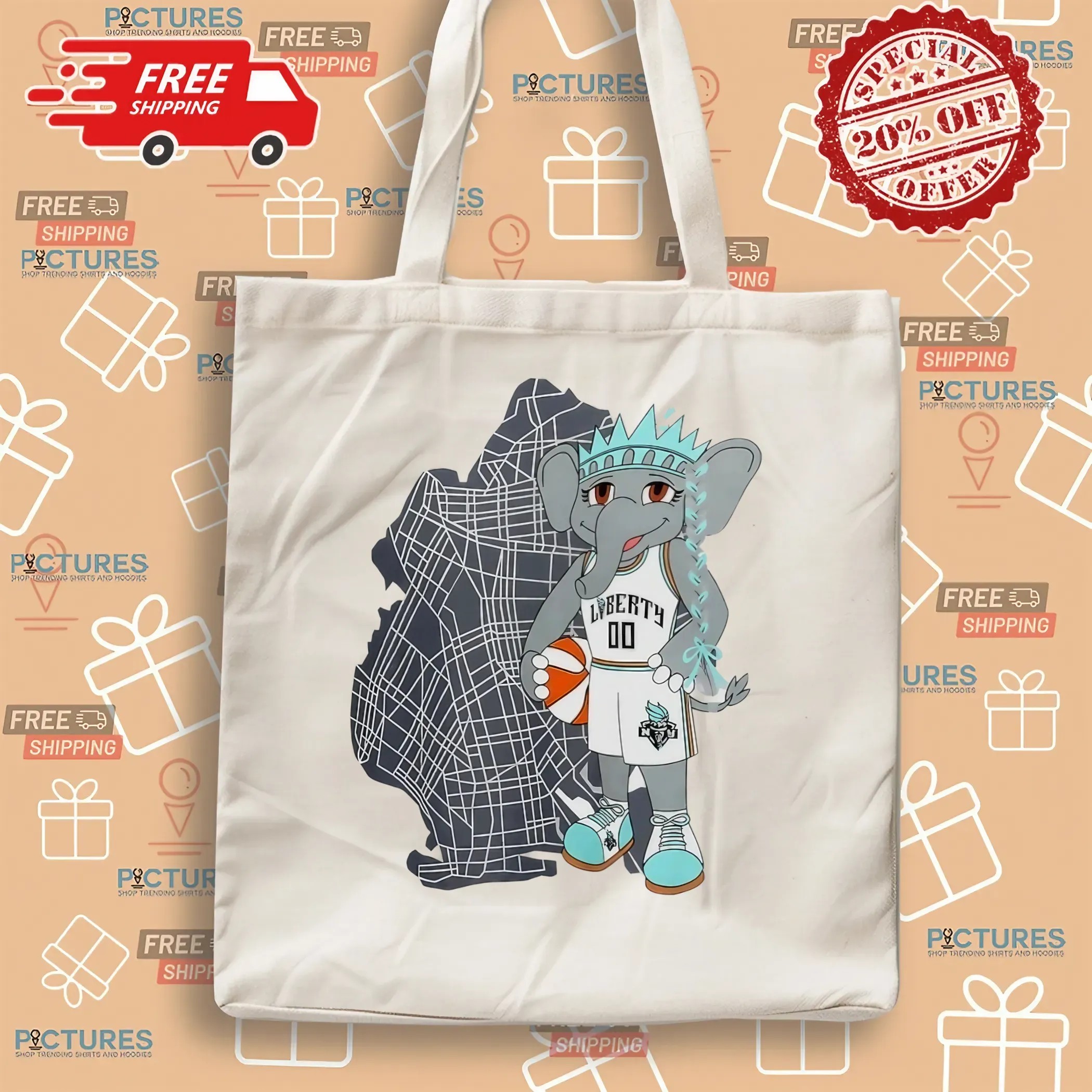 New York Liberty Ellie The Elephant Mascot Borough T Shirt