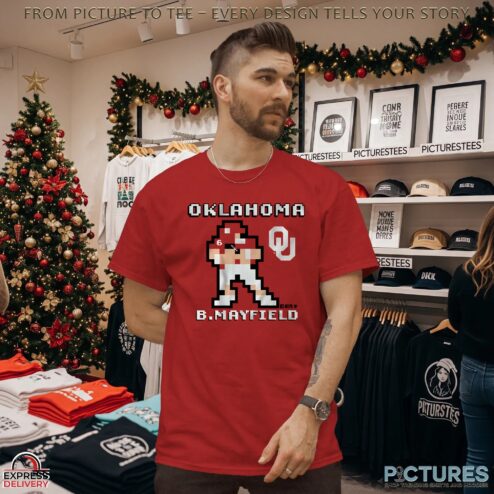Oklahoma Sooners Football Baker Mayfield Retro Baller Pixel T Shirt