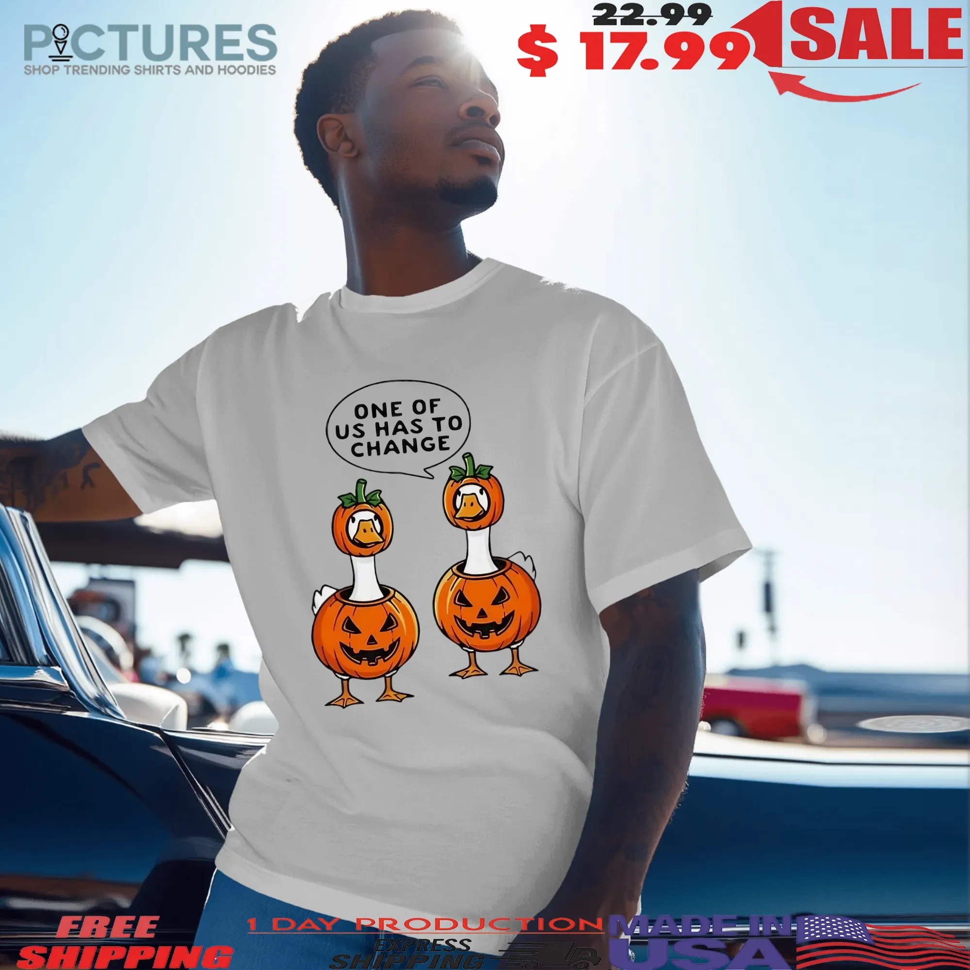 One Of Us Has To Change Geese Halloween Pumpkin Costume T Shirt