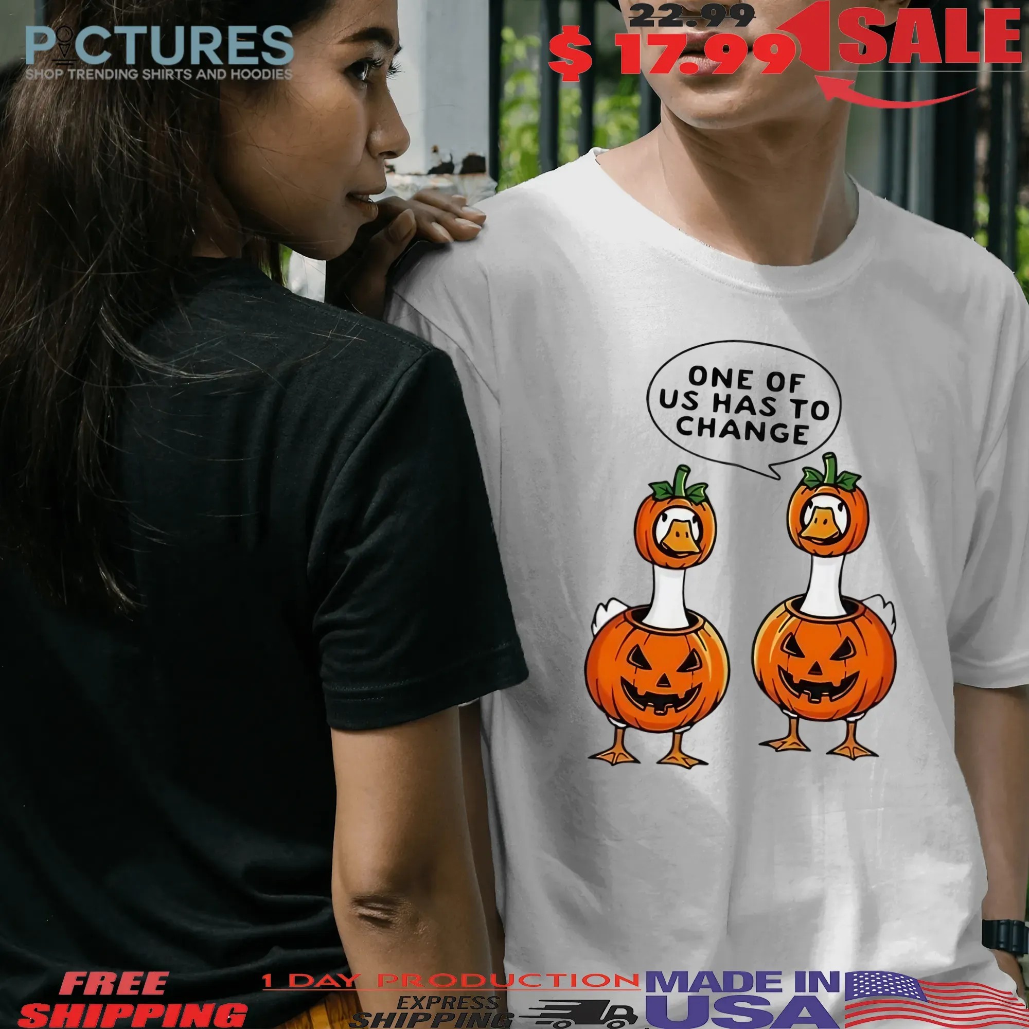 One Of Us Has To Change Geese Halloween Pumpkin Costume T Shirt