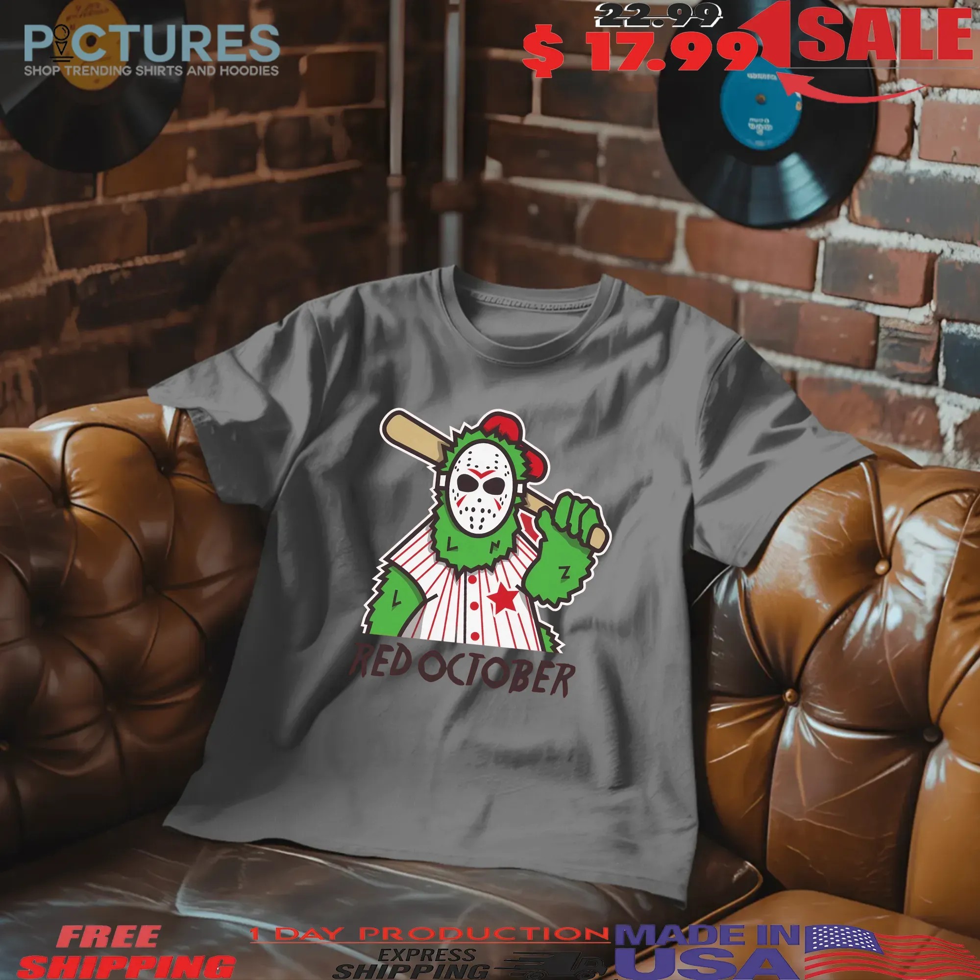 Philadelphia Phils Baseball Red October Phanatic Halloween Jason Parody T Shirt