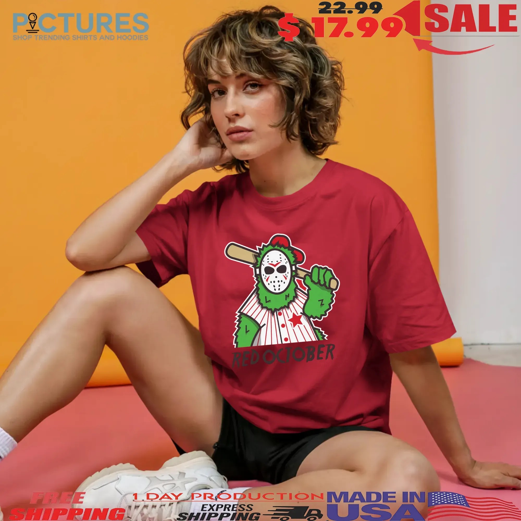 Philadelphia Phils Baseball Red October Phanatic Halloween Jason Parody T Shirt