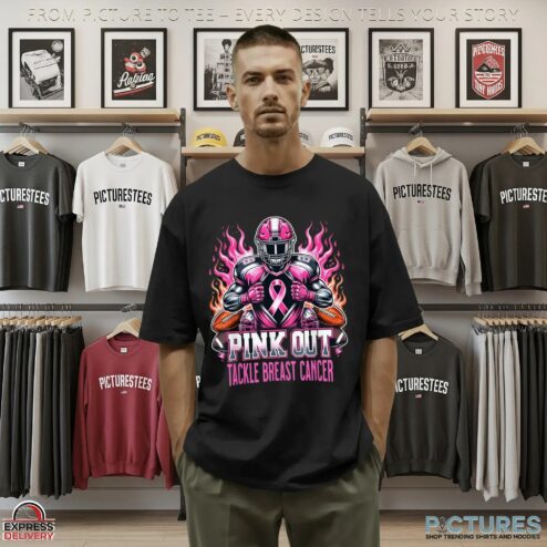 Pink Out Tackle Breast Cancer Awareness American Football T Shirt