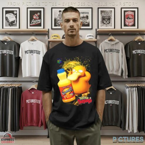 Psyduck Pokémon Snap SunnyD Parody Graphic Gamer Mashup T Shirt