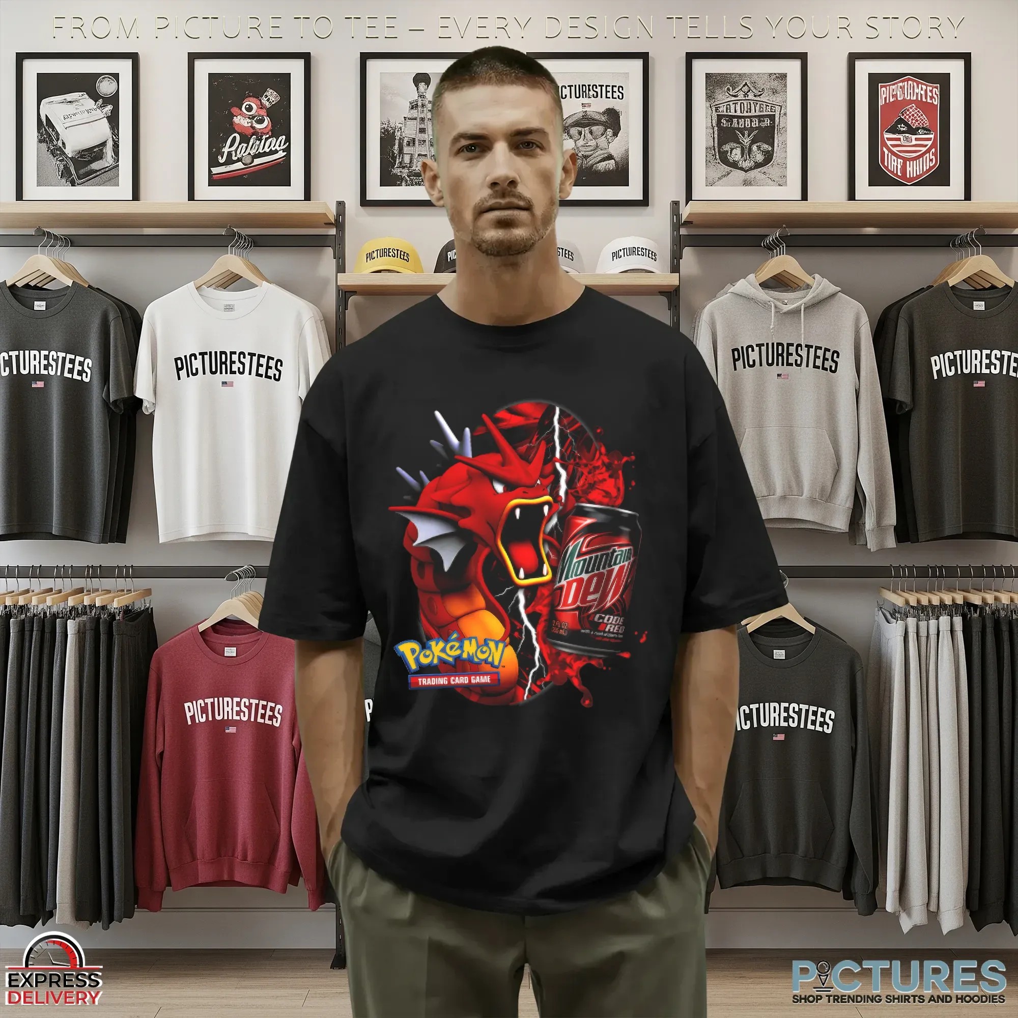 Red Gyarados Pokémon Mountain Dew Retro Parody Code Red Soda and Trading Card Game Style T Shirt