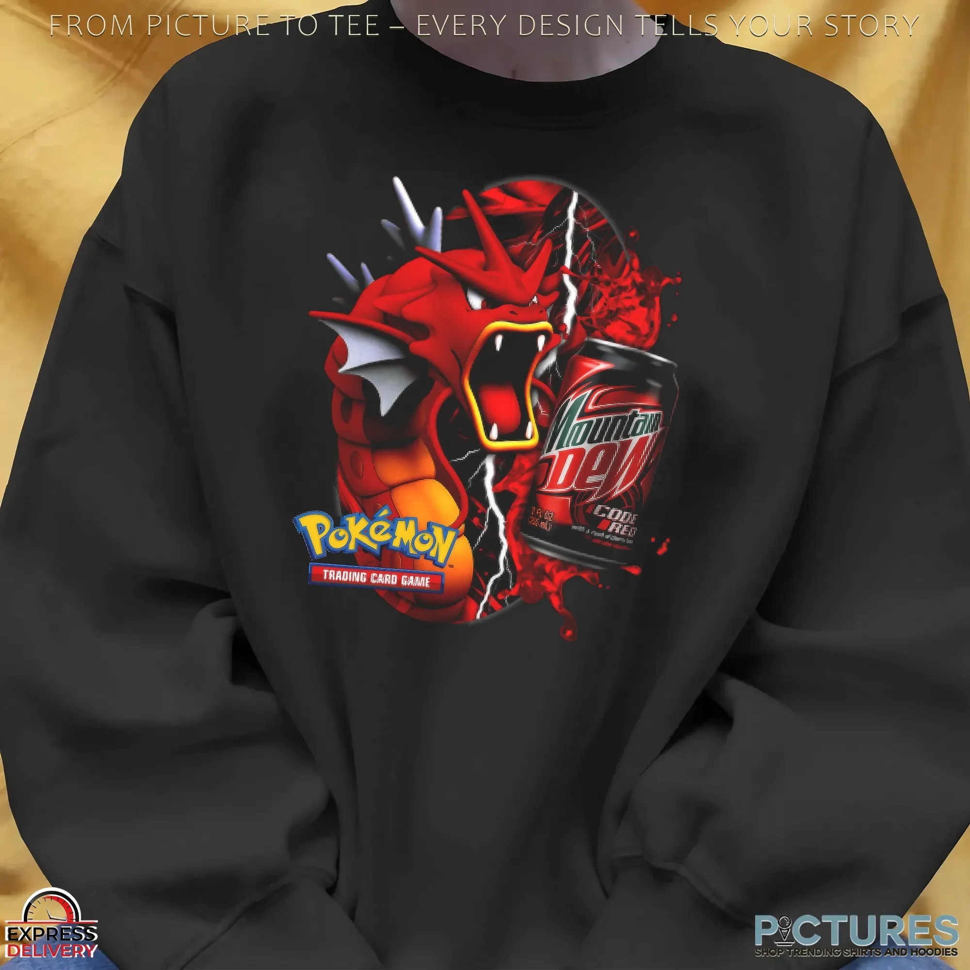 Red Gyarados Pokémon Mountain Dew Retro Parody Code Red Soda and Trading Card Game Style T Shirt