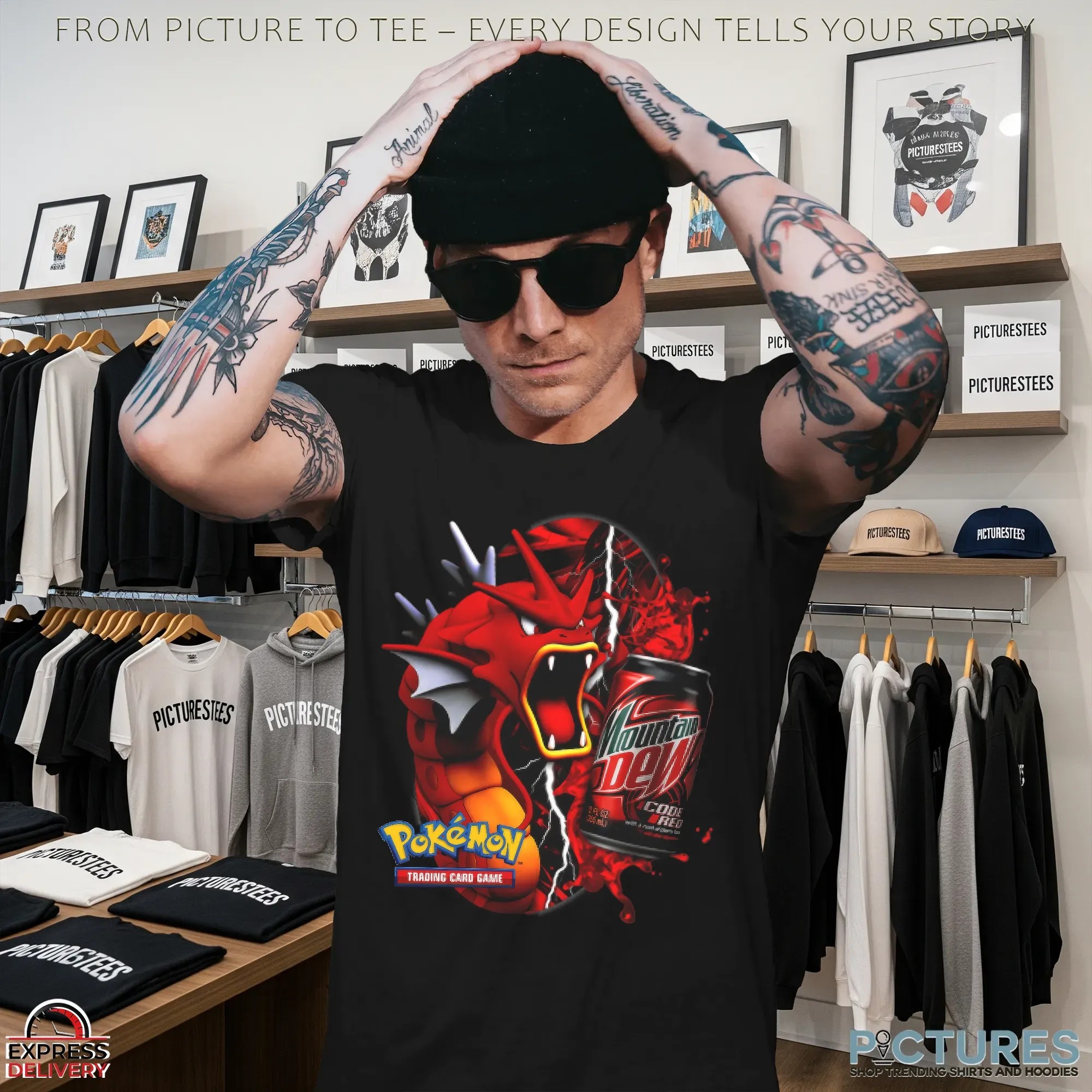 Red Gyarados Pokémon Mountain Dew Retro Parody Code Red Soda and Trading Card Game Style T Shirt