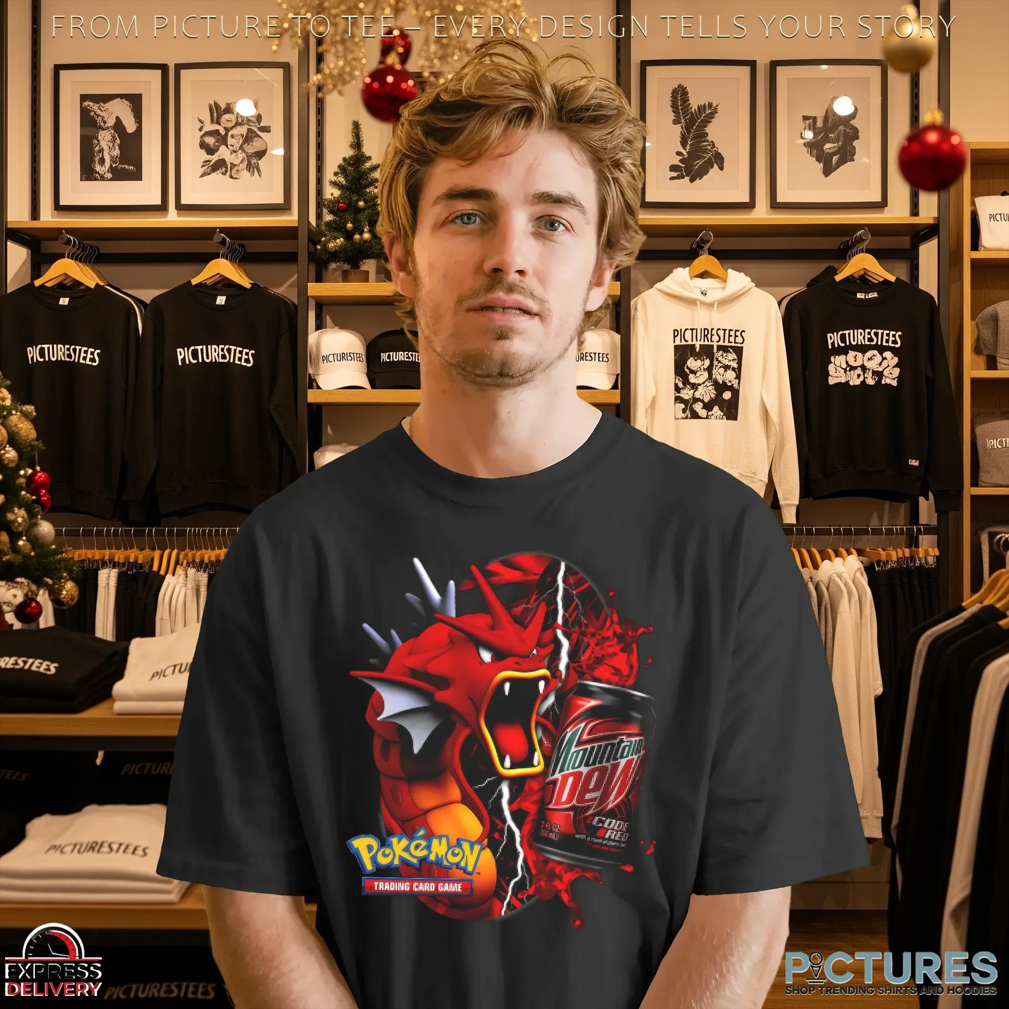 Red Gyarados Pokémon Mountain Dew Retro Parody Code Red Soda and Trading Card Game Style T Shirt