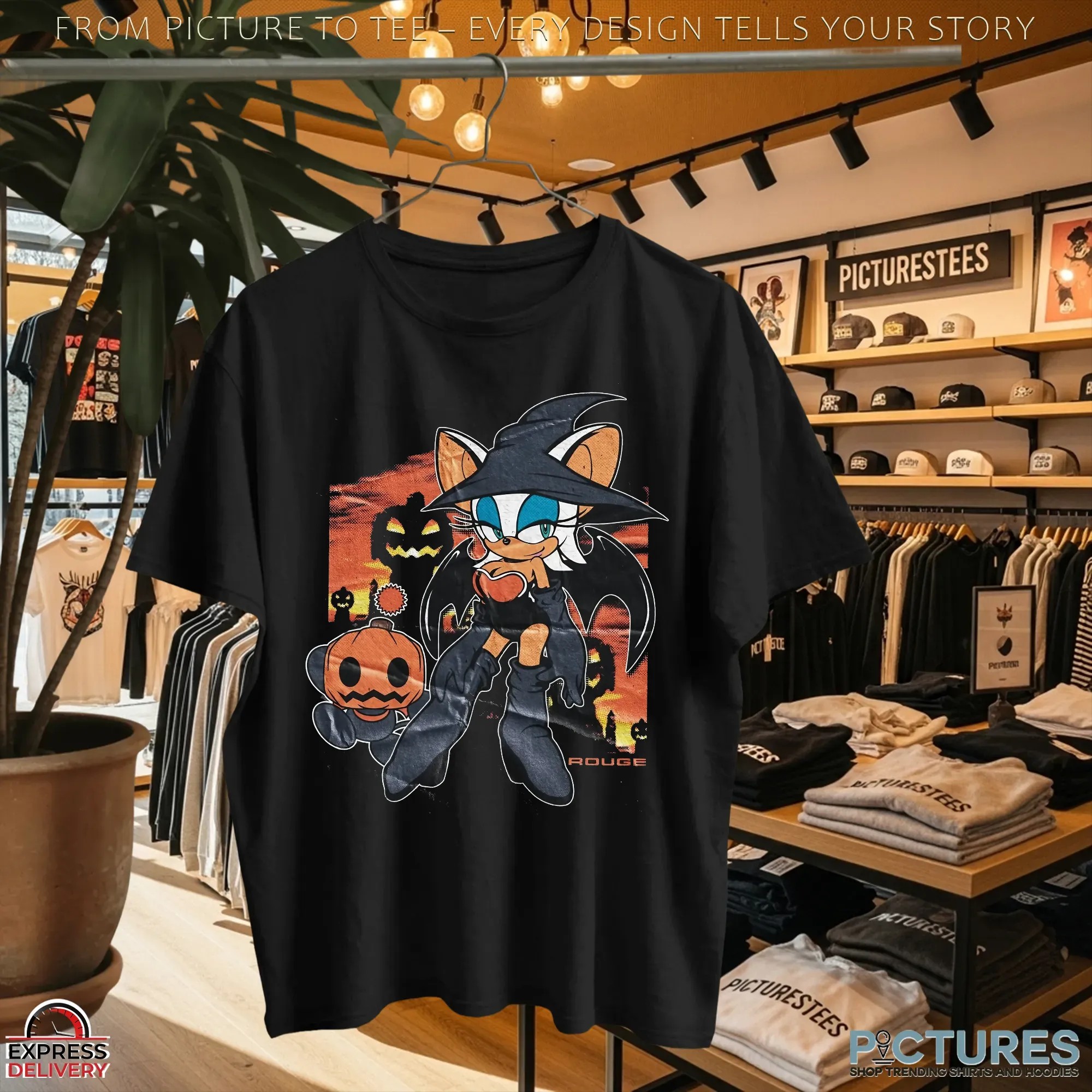 Rouge the Bat Halloween Sonic Witch Halloween Costume Pumpkins and Spooky Night Graphic T Shirt