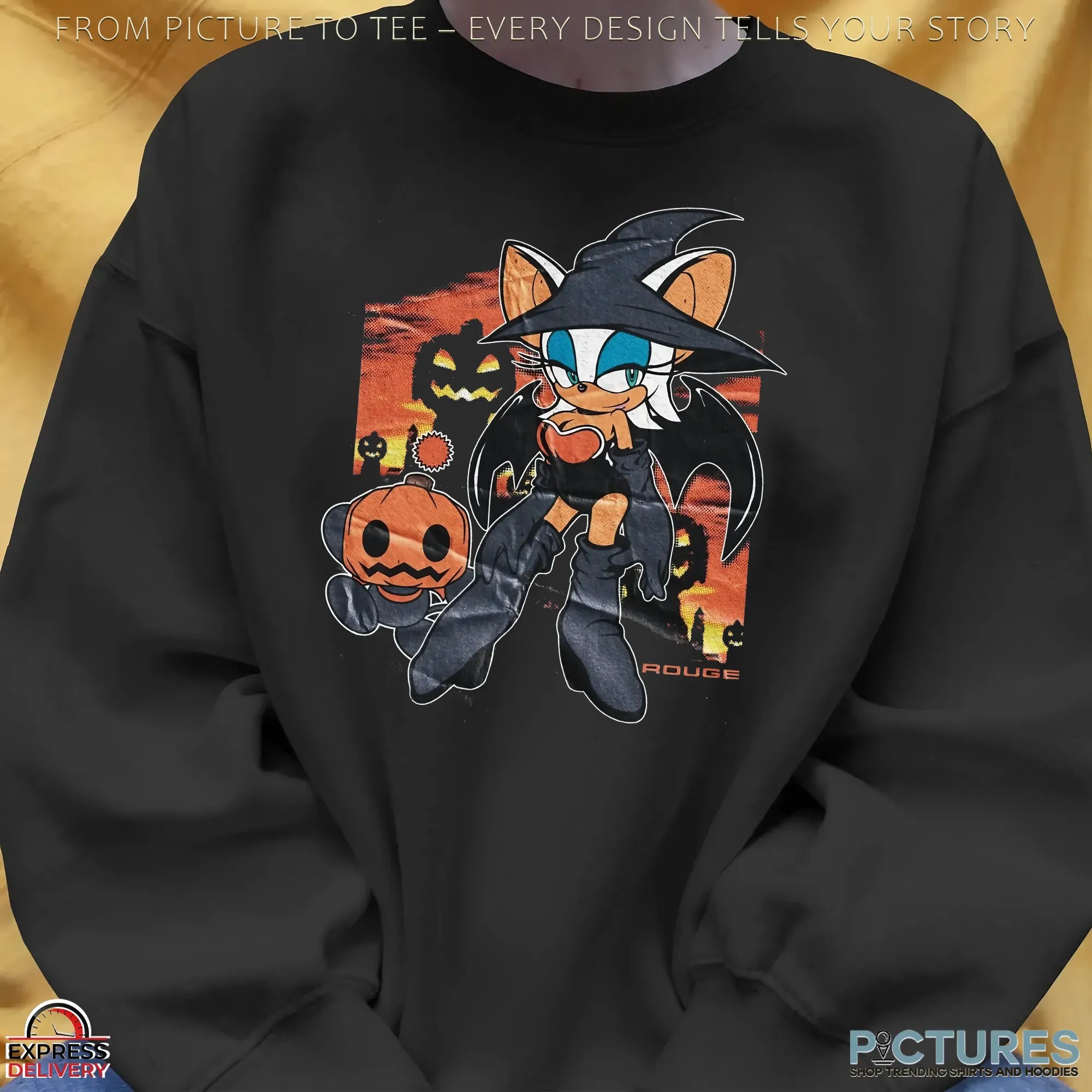 Rouge the Bat Halloween Sonic Witch Halloween Costume Pumpkins and Spooky Night Graphic T Shirt