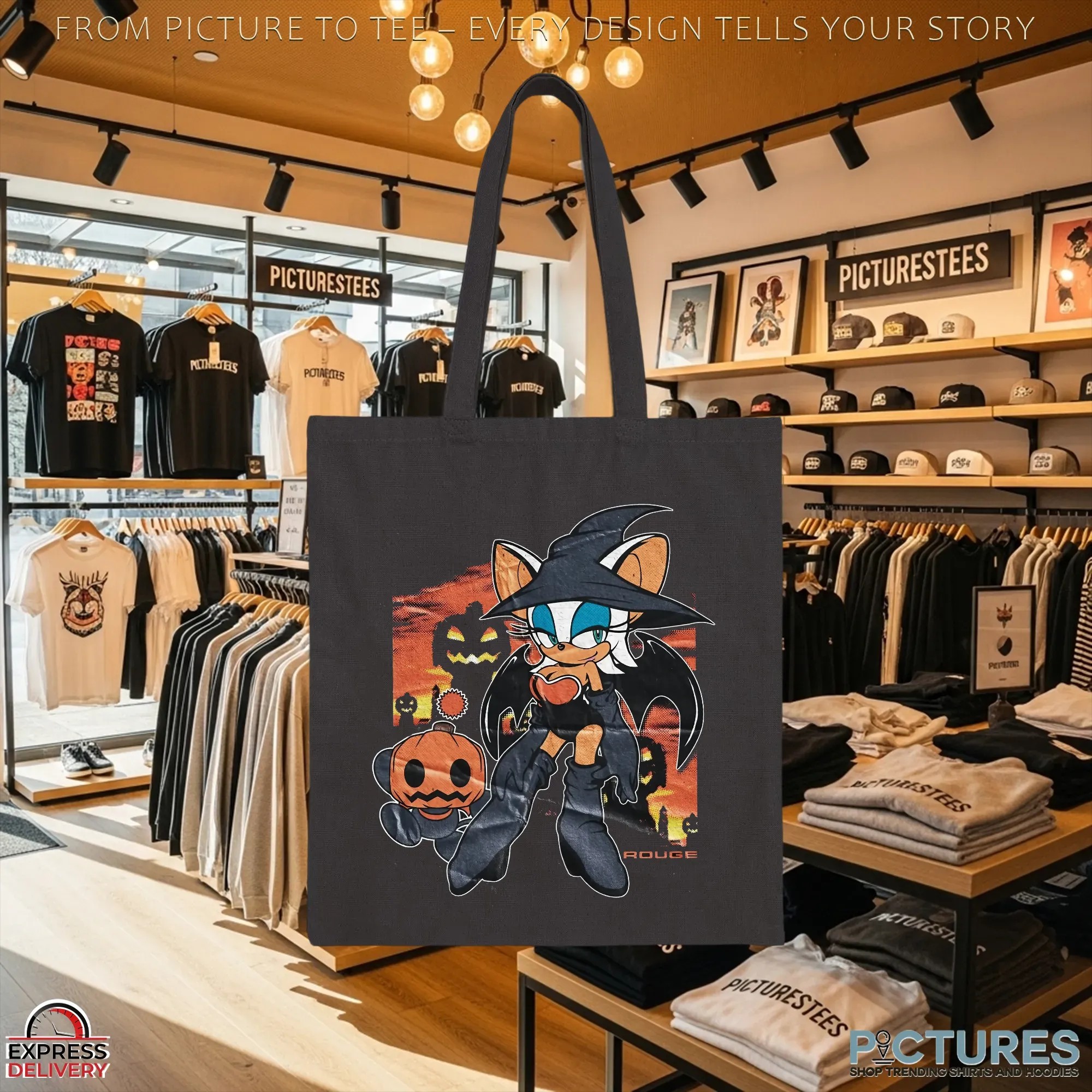 Rouge the Bat Halloween Sonic Witch Halloween Costume Pumpkins and Spooky Night Graphic T Shirt