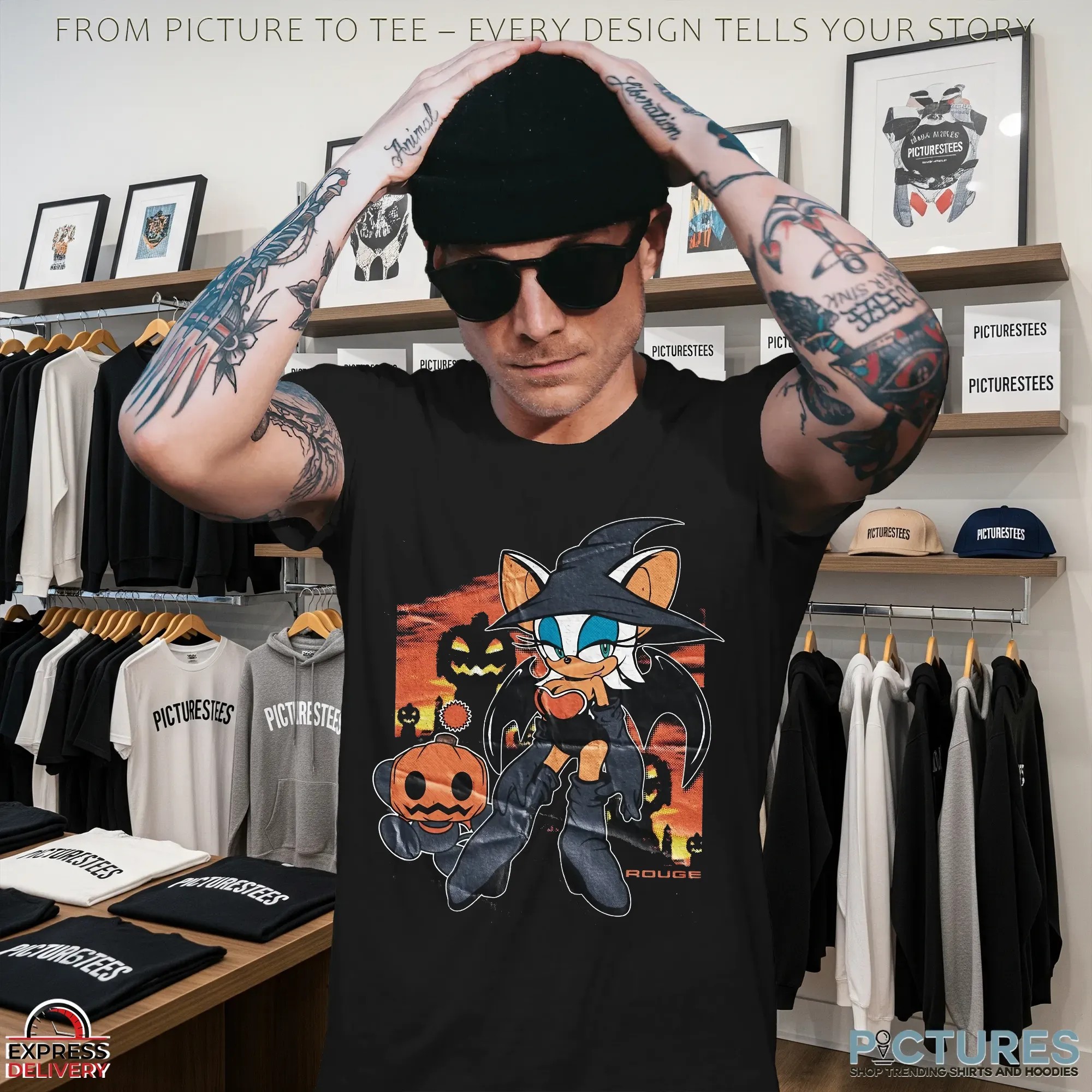 Rouge the Bat Halloween Sonic Witch Halloween Costume Pumpkins and Spooky Night Graphic T Shirt