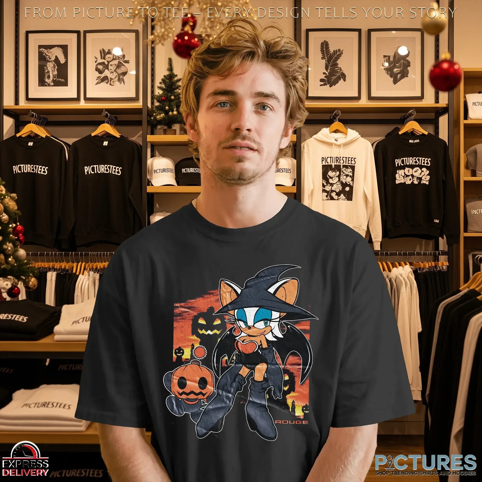 Rouge the Bat Halloween Sonic Witch Halloween Costume Pumpkins and Spooky Night Graphic T Shirt