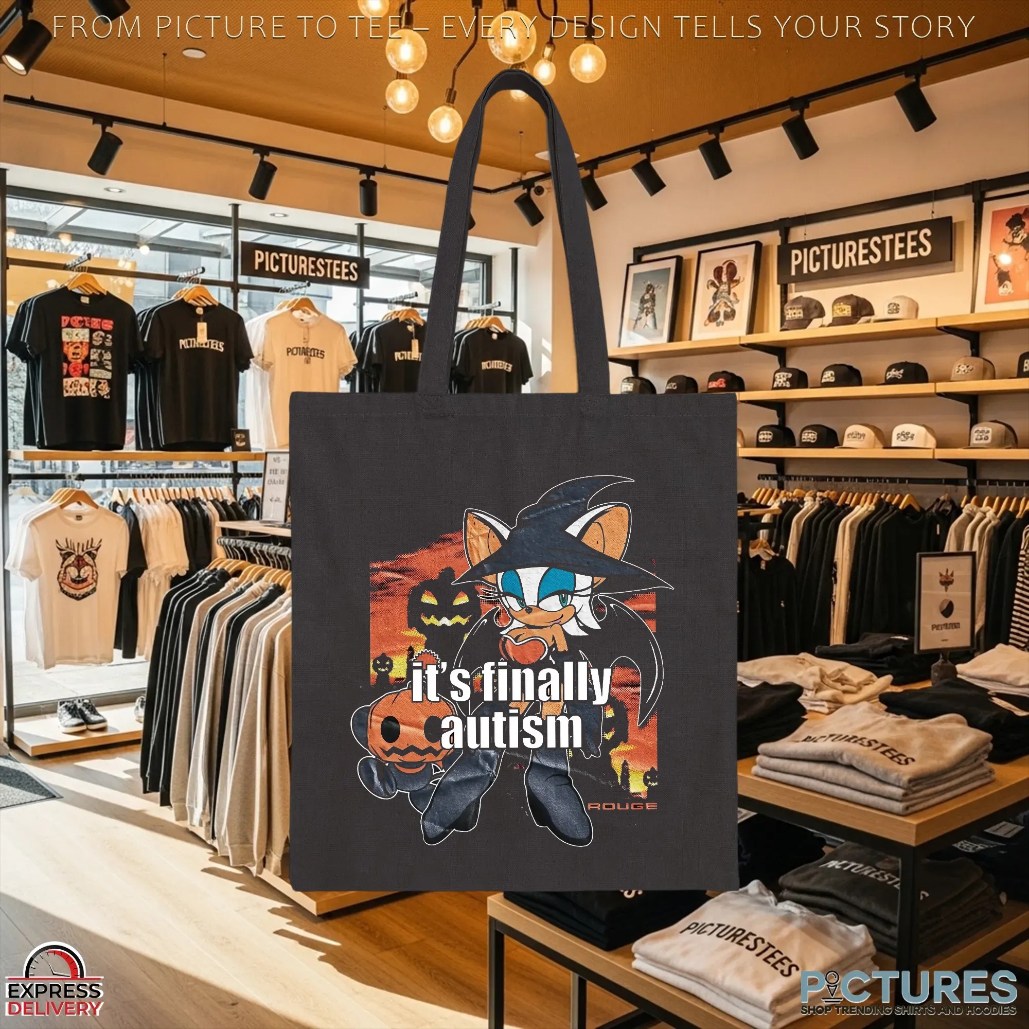 Rouge the Bat It's Finally Autism Sonic Witch Pumpkins and Spooky Night Halloween Graphic T Shirt
