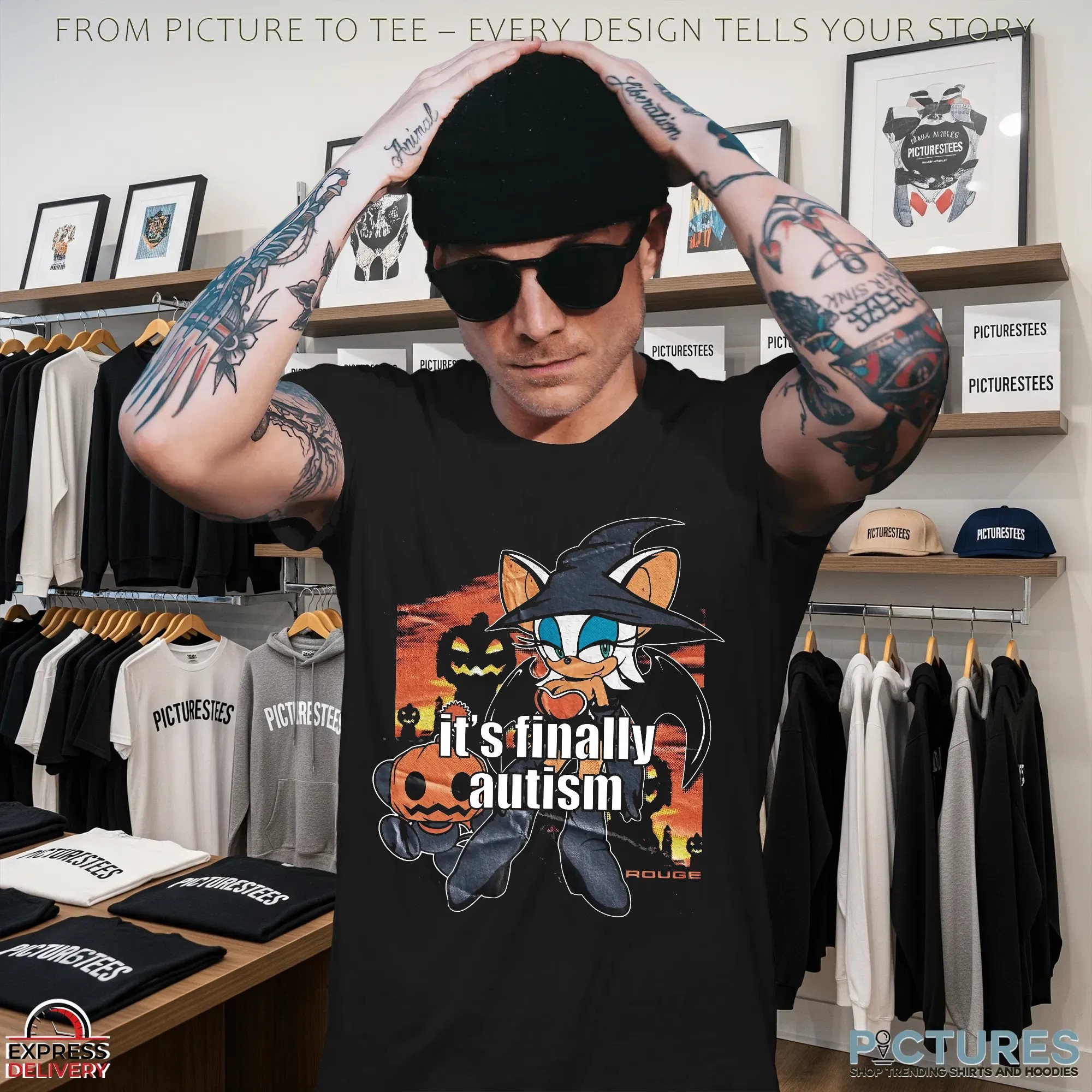 Rouge the Bat It's Finally Autism Sonic Witch Pumpkins and Spooky Night Halloween Graphic T Shirt