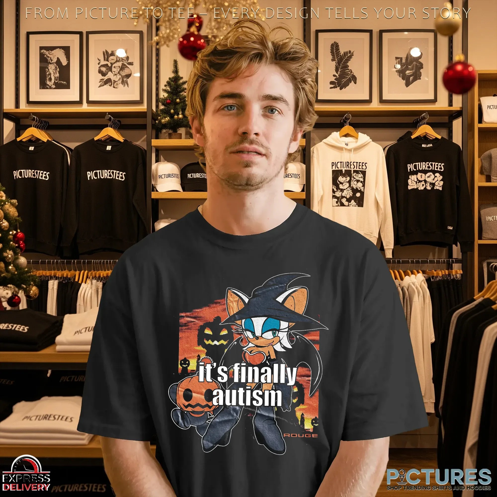 Rouge the Bat It's Finally Autism Sonic Witch Pumpkins and Spooky Night Halloween Graphic T Shirt