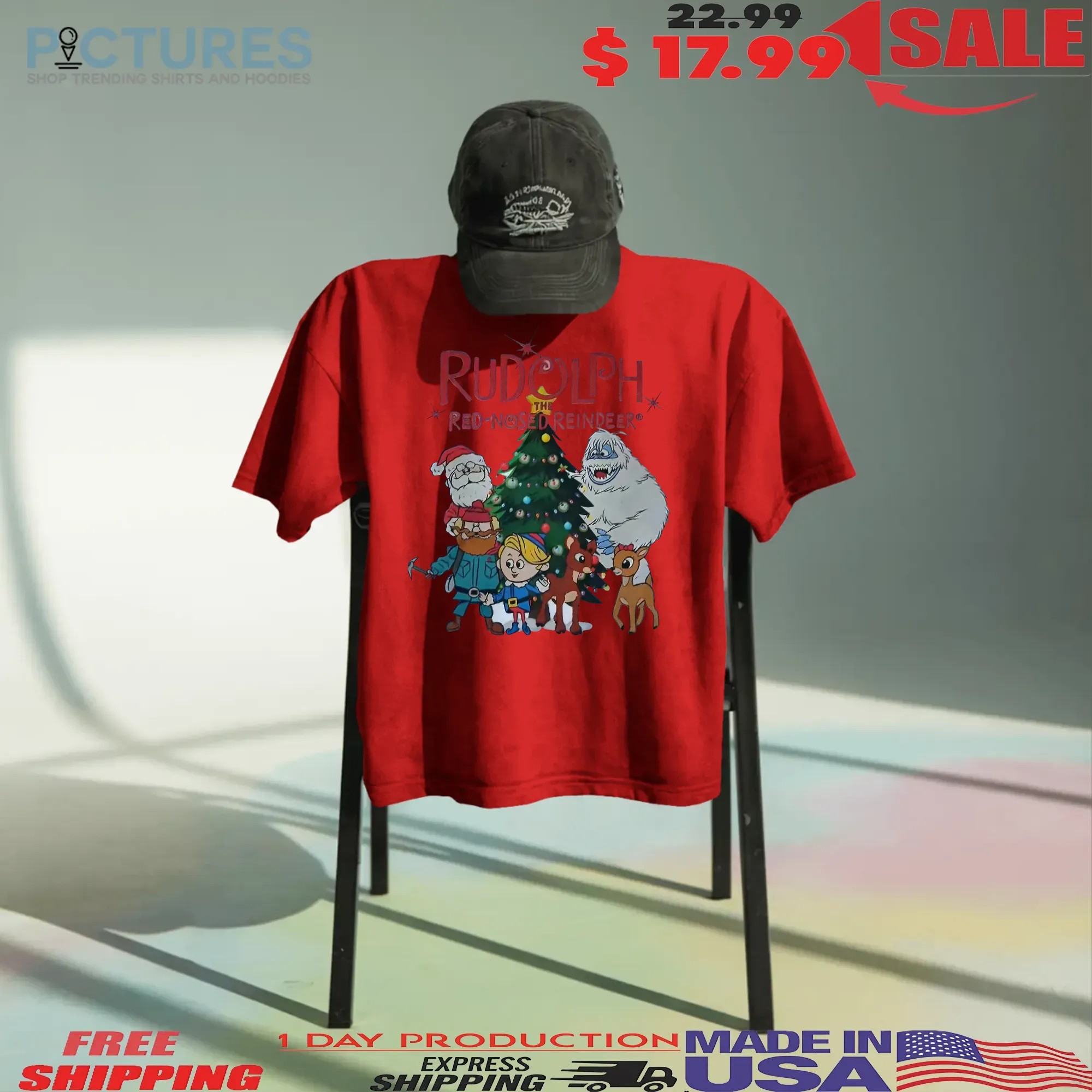 Rudolph the Red-Nosed Reindeer Christmas with Santa, Hermey, Yukon, Clarice and Bumble T Shirt