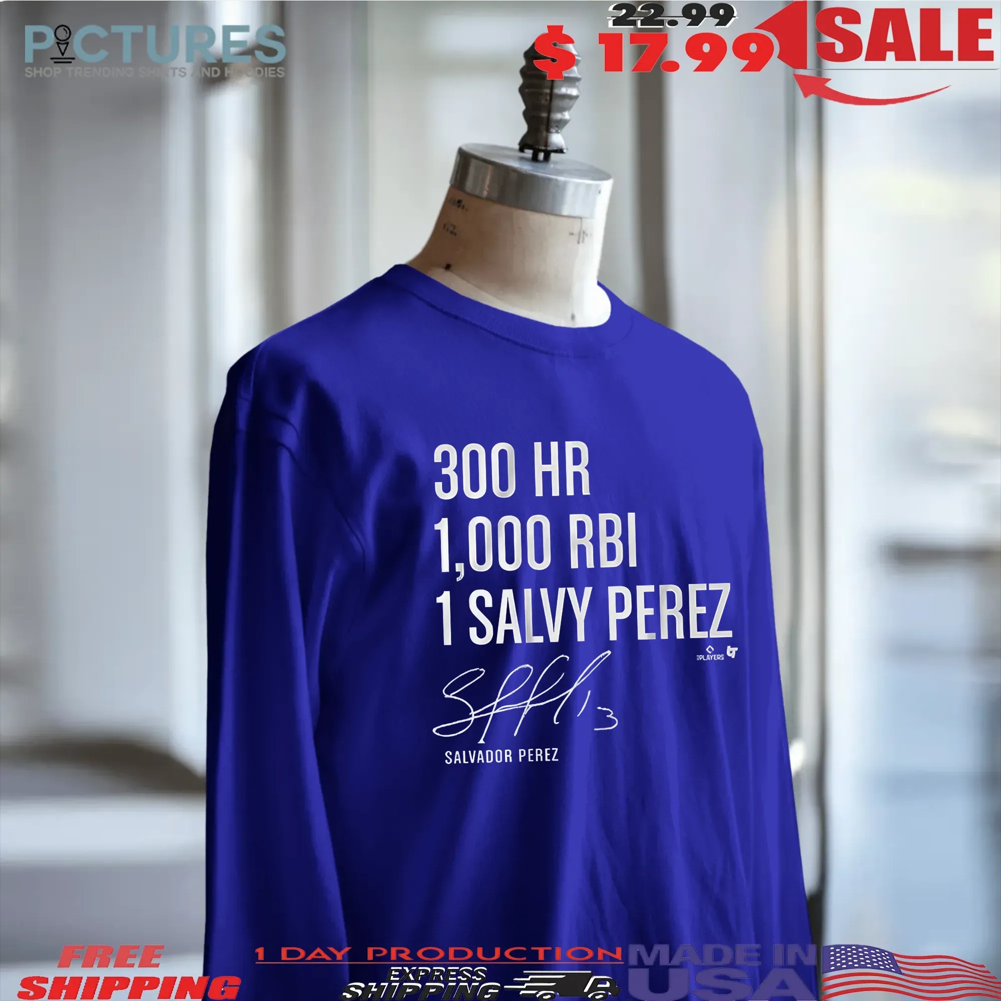 Salvador Perez 300 Homers and 1000 RBI Signature T Shirt Salvador Perez 300 Homers and 1000 RBI Signature T Shirt