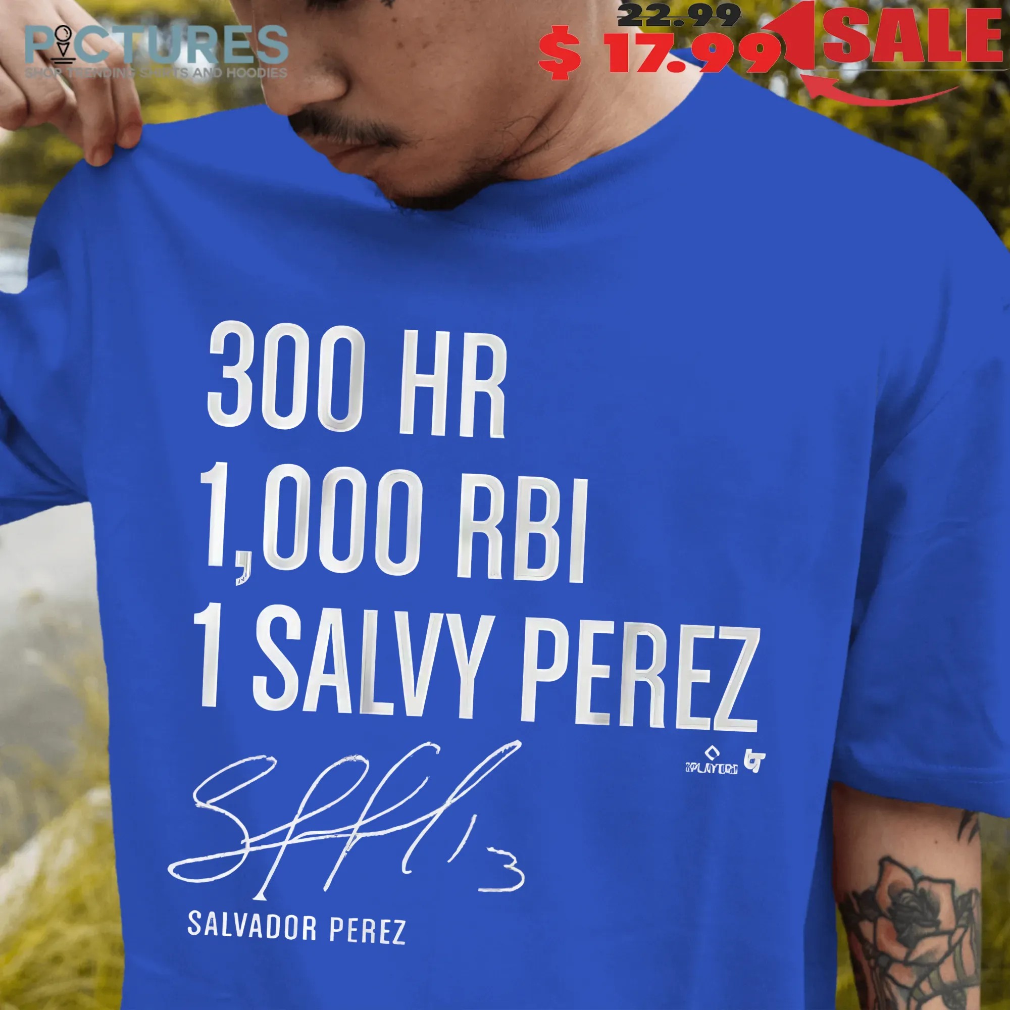 Salvador Perez 300 Homers and 1000 RBI Signature T Shirt Salvador Perez 300 Homers and 1000 RBI Signature T Shirt