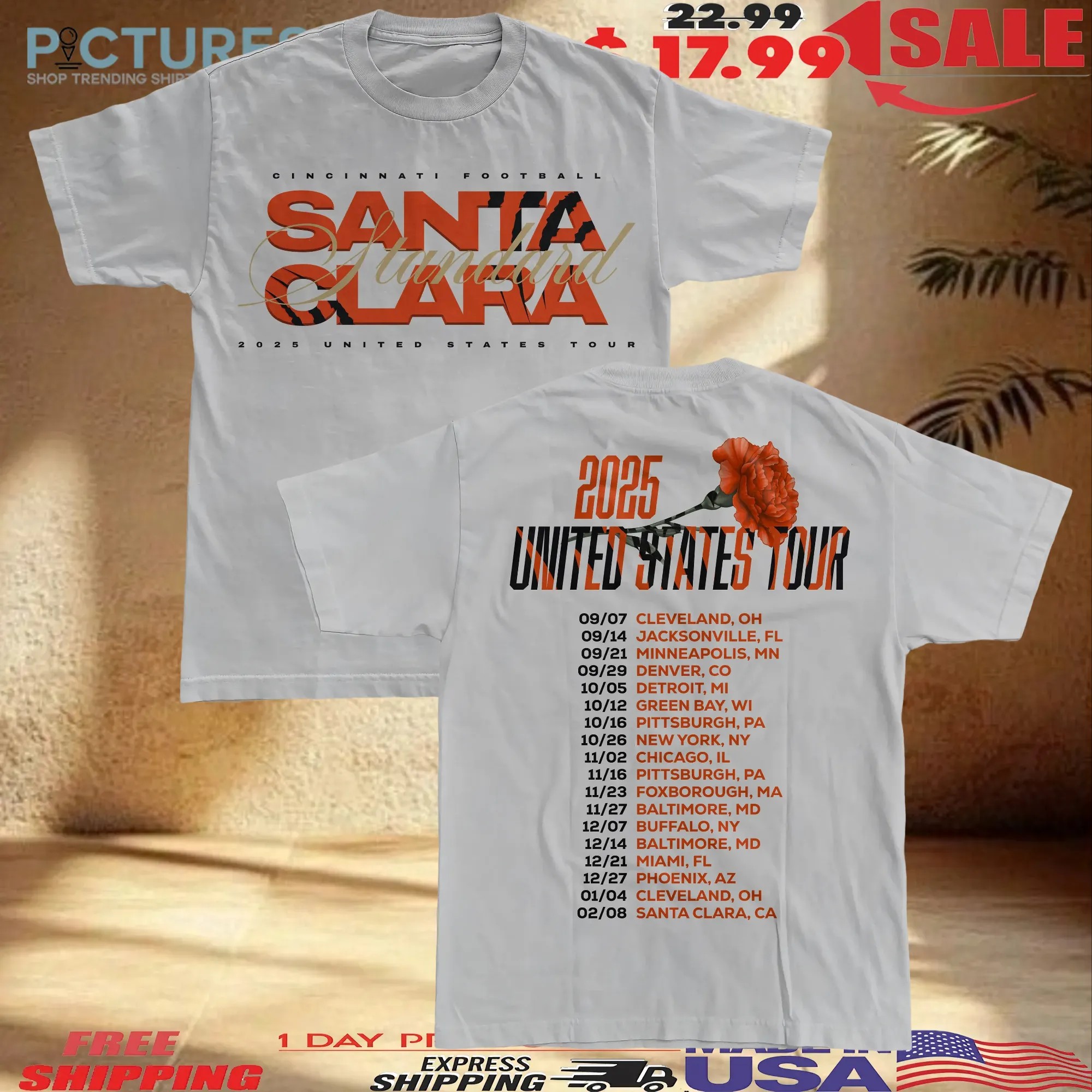 Santa Clara Standard Cincinnati Football 2025 United States Tour Dates T Shirt