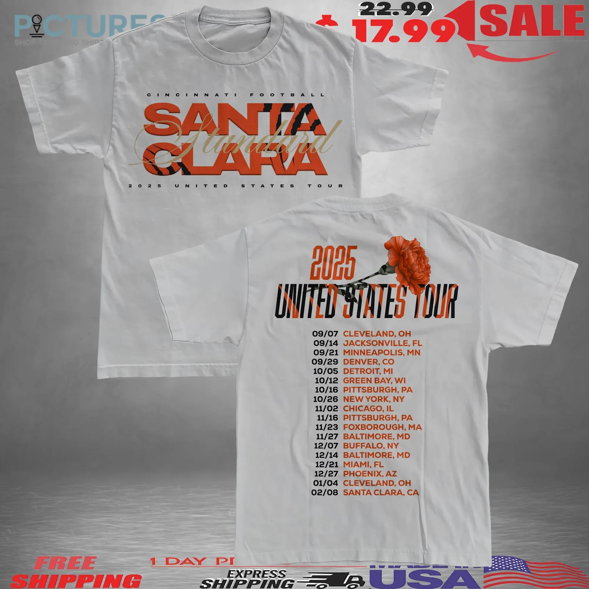 Santa Clara Standard Cincinnati Football 2025 United States Tour Dates T Shirt
