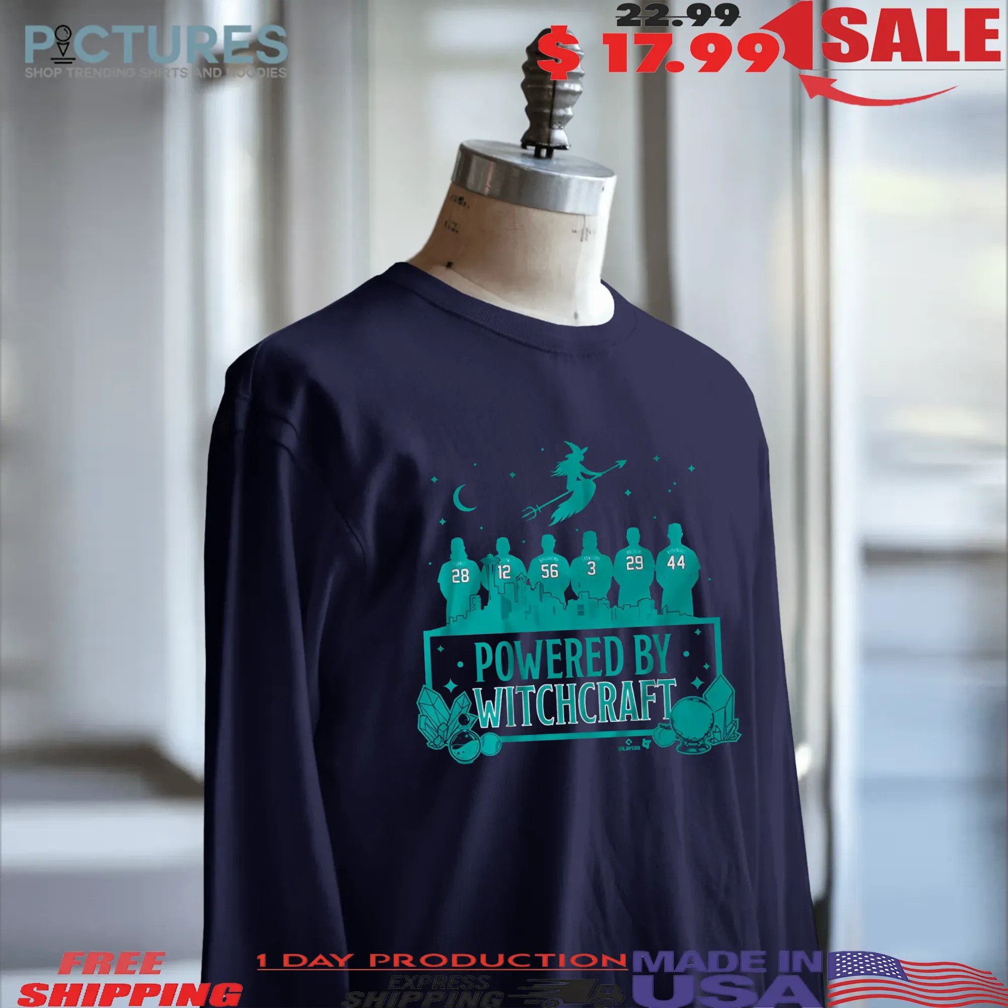 Seattle Mariners Baseball Powered by Witchcraft Halloween T Shirt