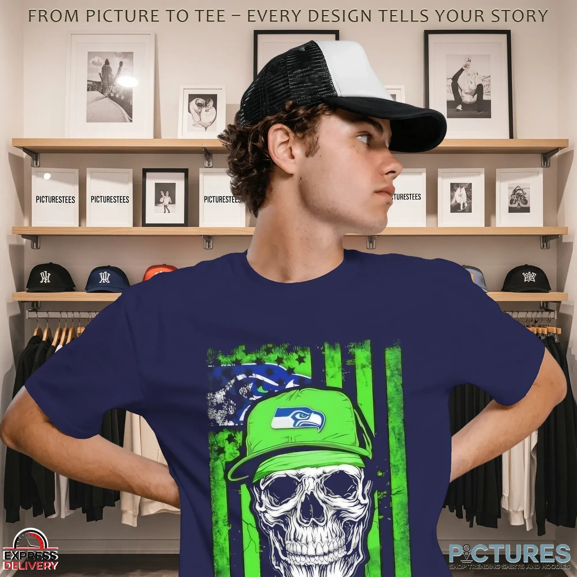 Seattle Seahawks Football Skull Hip Hop Us Flag T Shirt