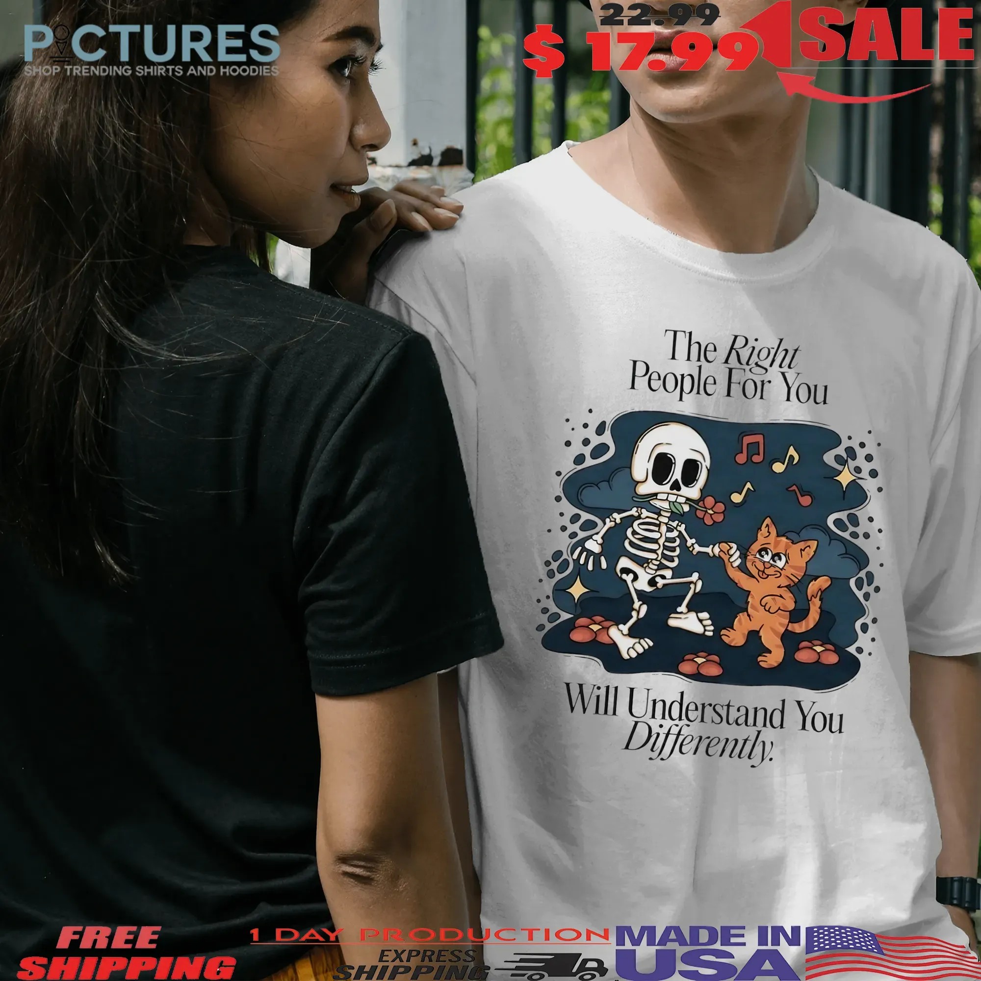 Skeleton And Cat The Right People For You Will Understand You Differently T Shirt
