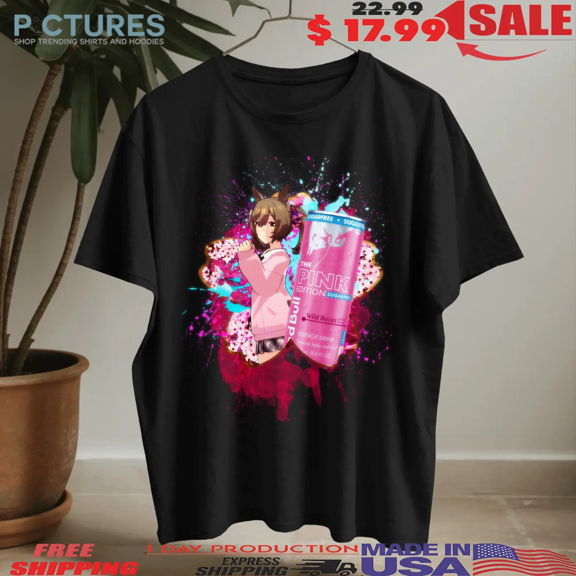 Smart Falcon Uma Musume Red Bull The Pink Edition Sugarfree Wild Berries Energy Drink Anime Mashup T Shirt