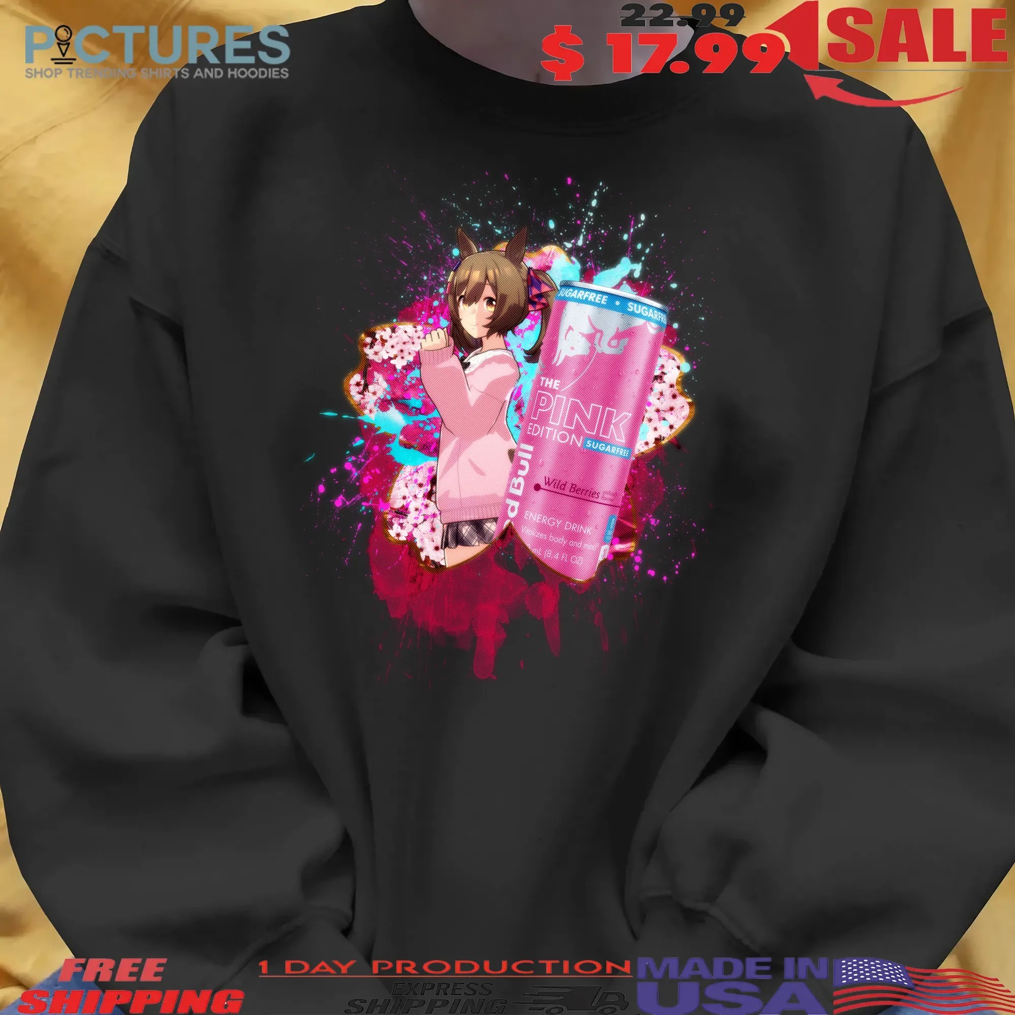 Smart Falcon Uma Musume Red Bull The Pink Edition Sugarfree Wild Berries Energy Drink Anime Mashup T Shirt