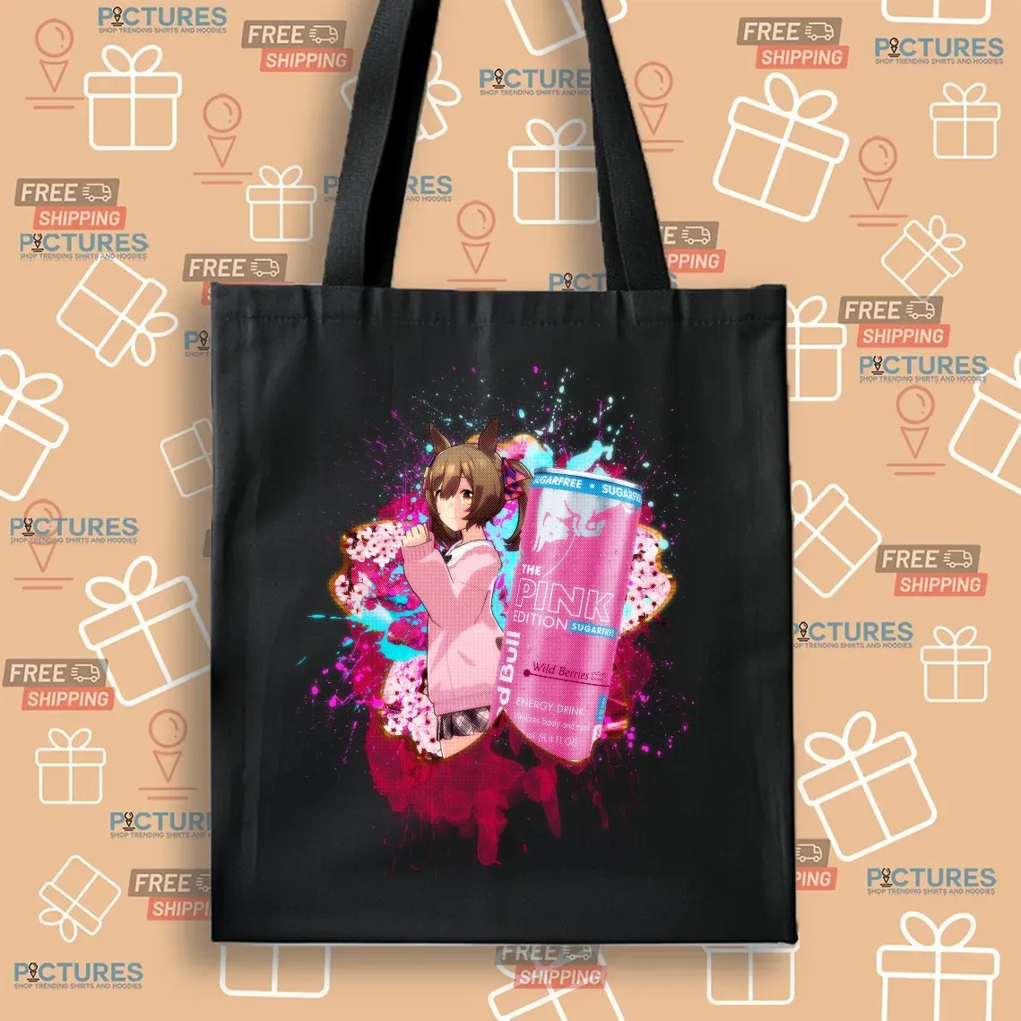 Smart Falcon Uma Musume Red Bull The Pink Edition Sugarfree Wild Berries Energy Drink Anime Mashup T Shirt
