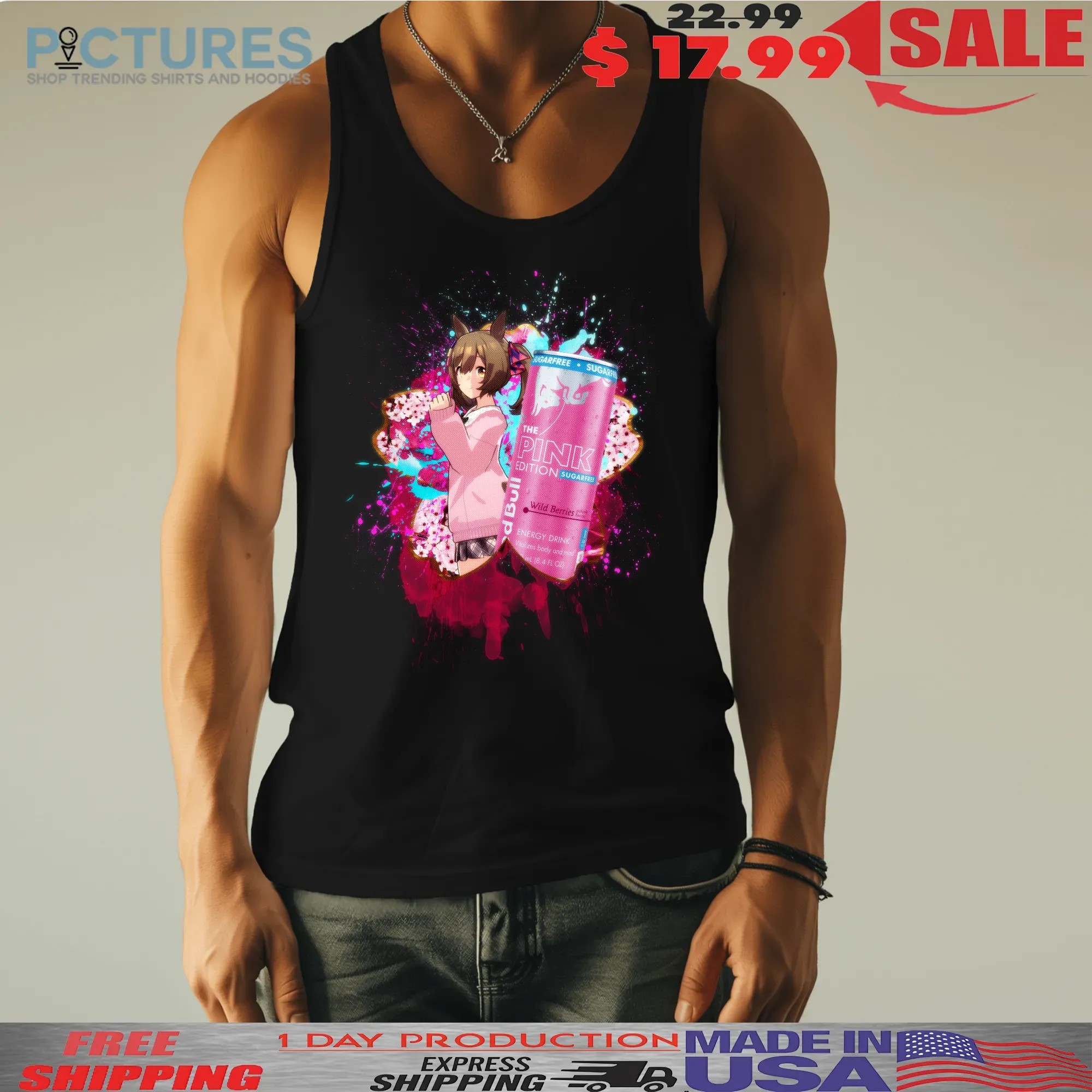 Smart Falcon Uma Musume Red Bull The Pink Edition Sugarfree Wild Berries Energy Drink Anime Mashup T Shirt