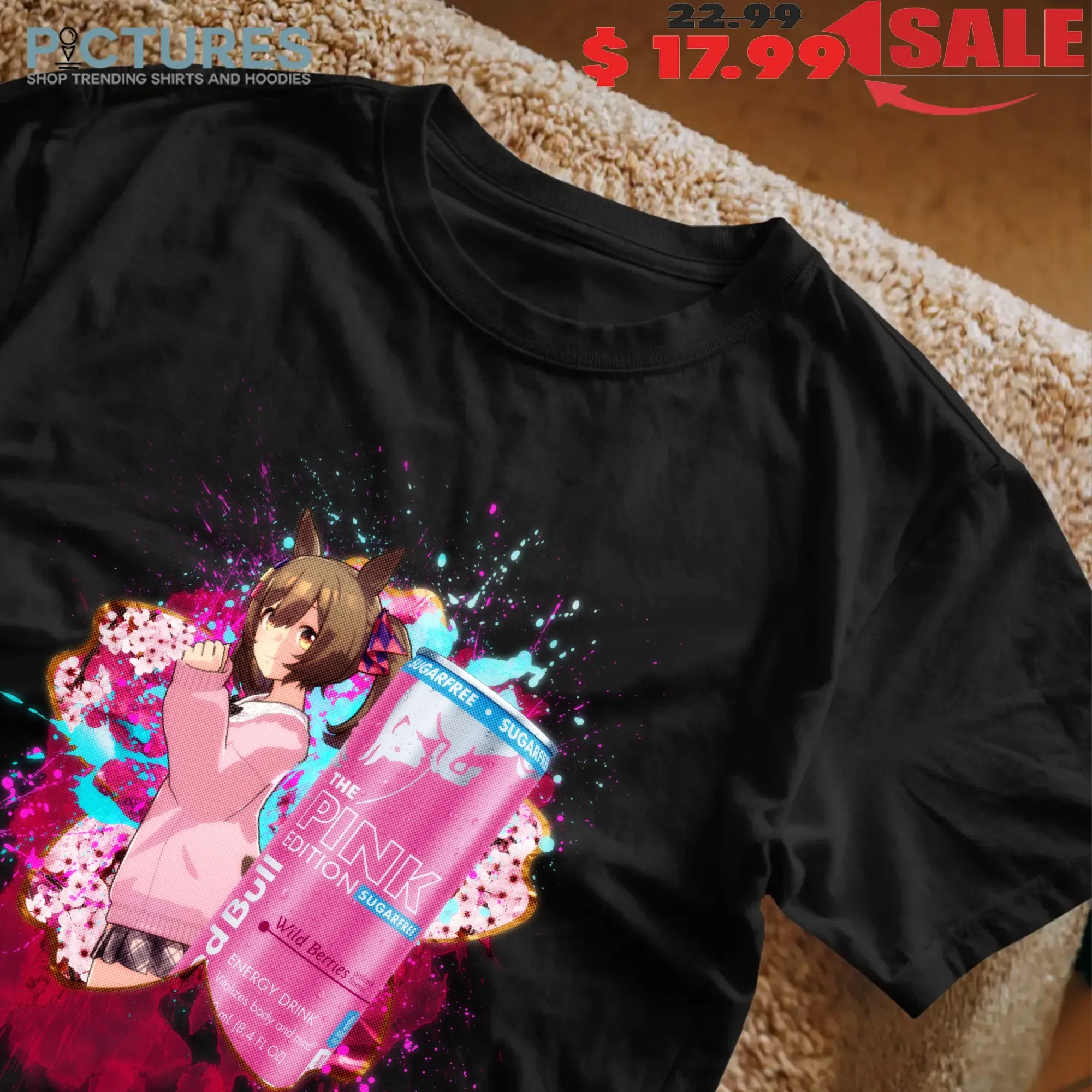 Smart Falcon Uma Musume Red Bull The Pink Edition Sugarfree Wild Berries Energy Drink Anime Mashup T Shirt