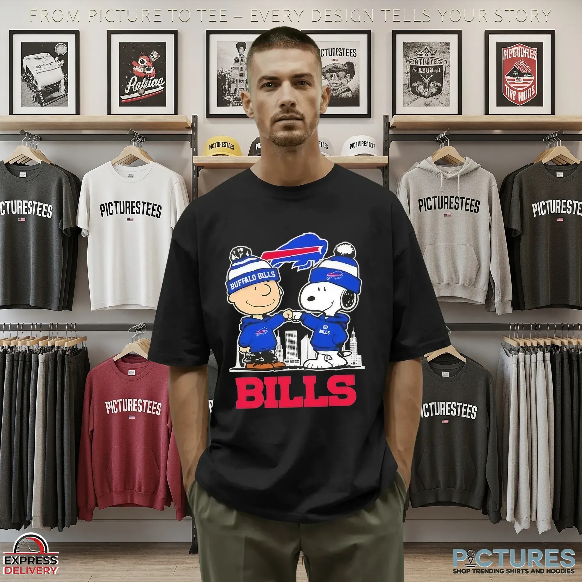 Snoopy And Charlie Brown Buffalo Bills Football Skyline T Shirt