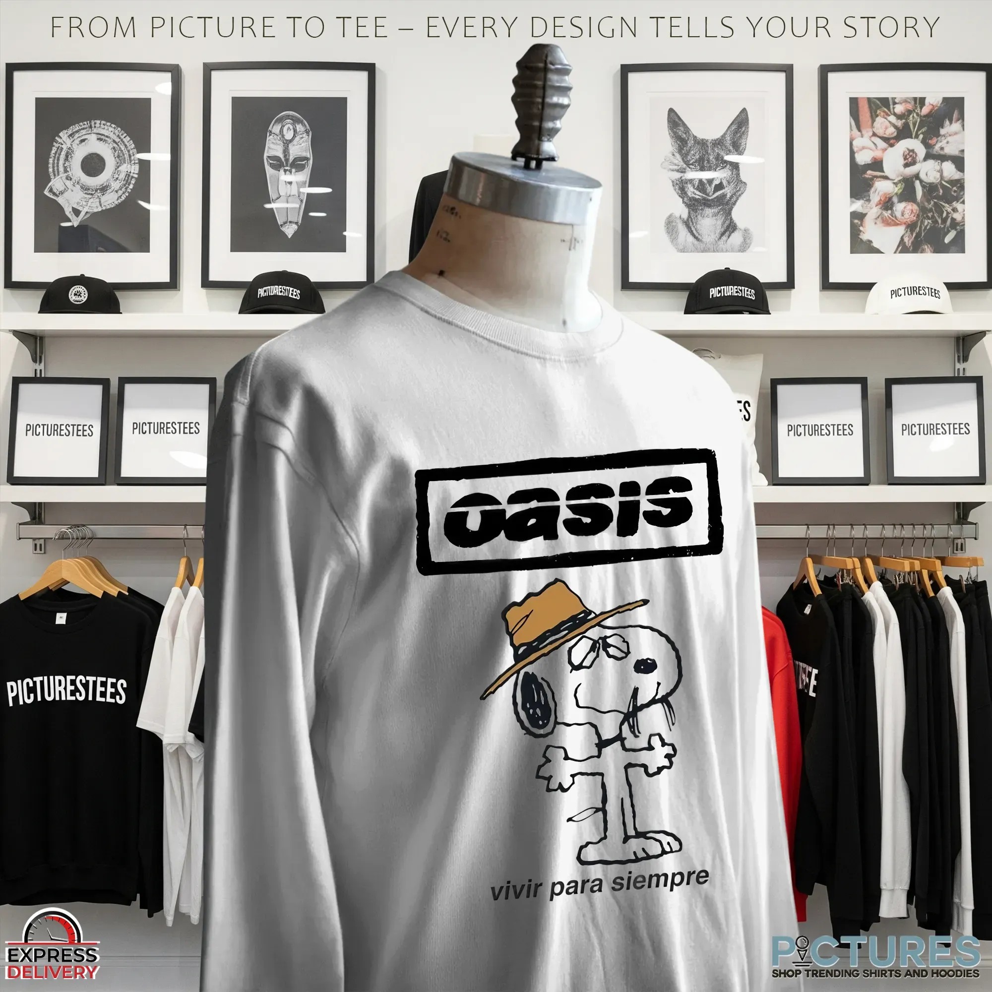 Snoopy Oasis Live Forever Vivir Para Siempre Cartoon Music Mashup T Shirt