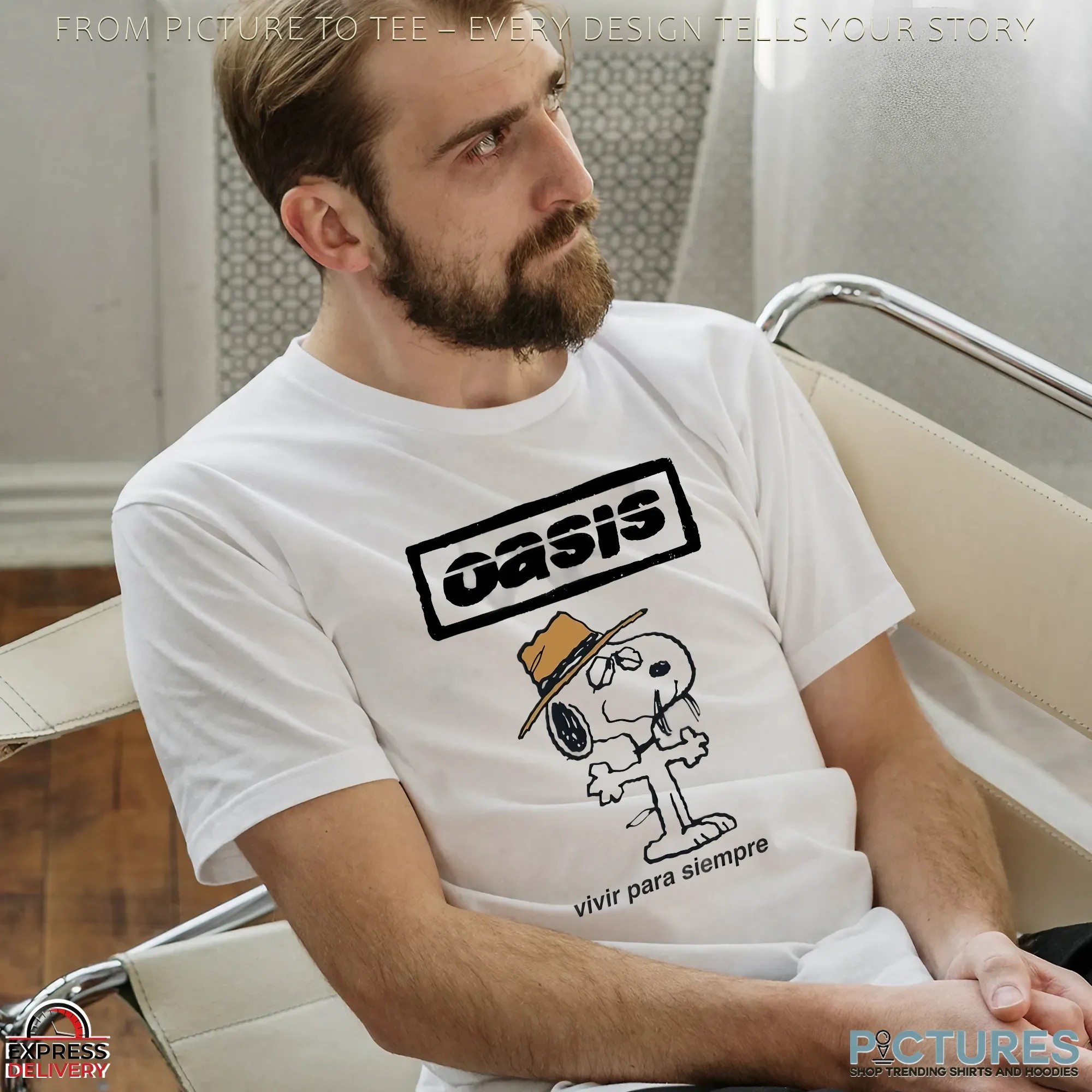 Snoopy Oasis Live Forever Vivir Para Siempre Cartoon Music Mashup T Shirt
