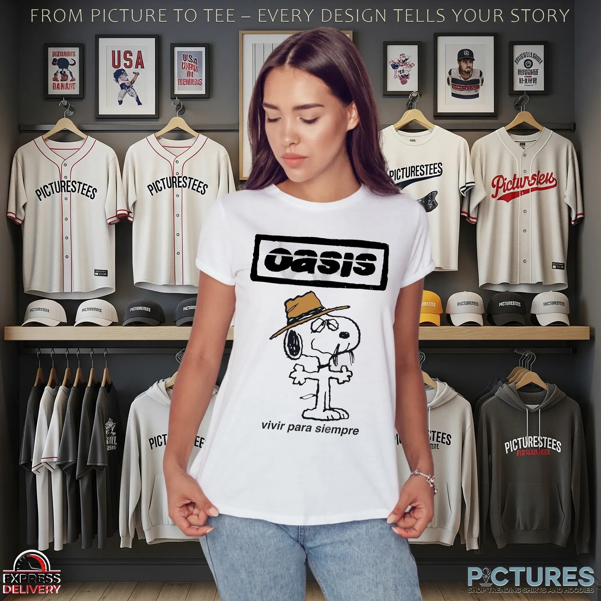 Snoopy Oasis Live Forever Vivir Para Siempre Cartoon Music Mashup T Shirt