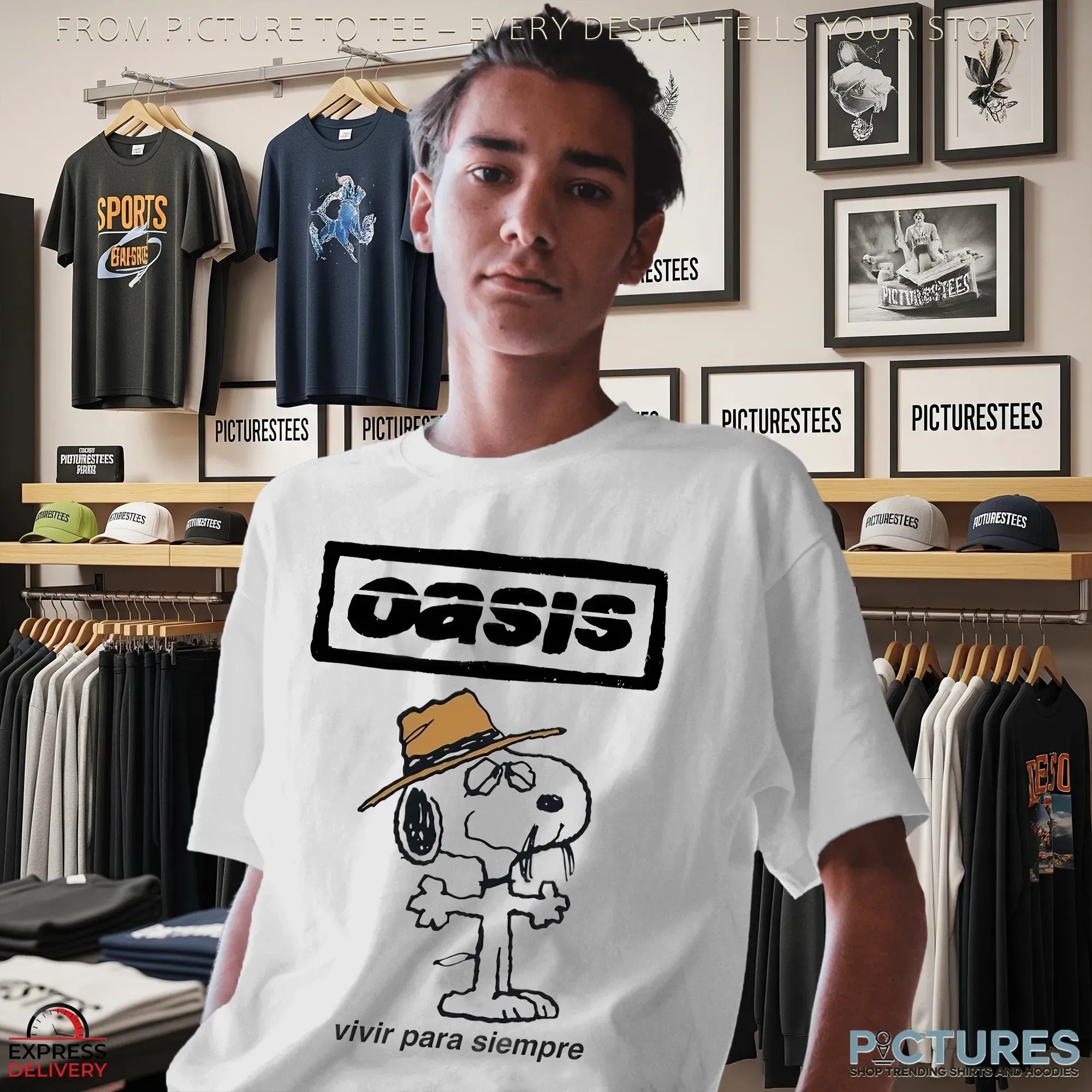 Snoopy Oasis Live Forever Vivir Para Siempre Cartoon Music Mashup T Shirt