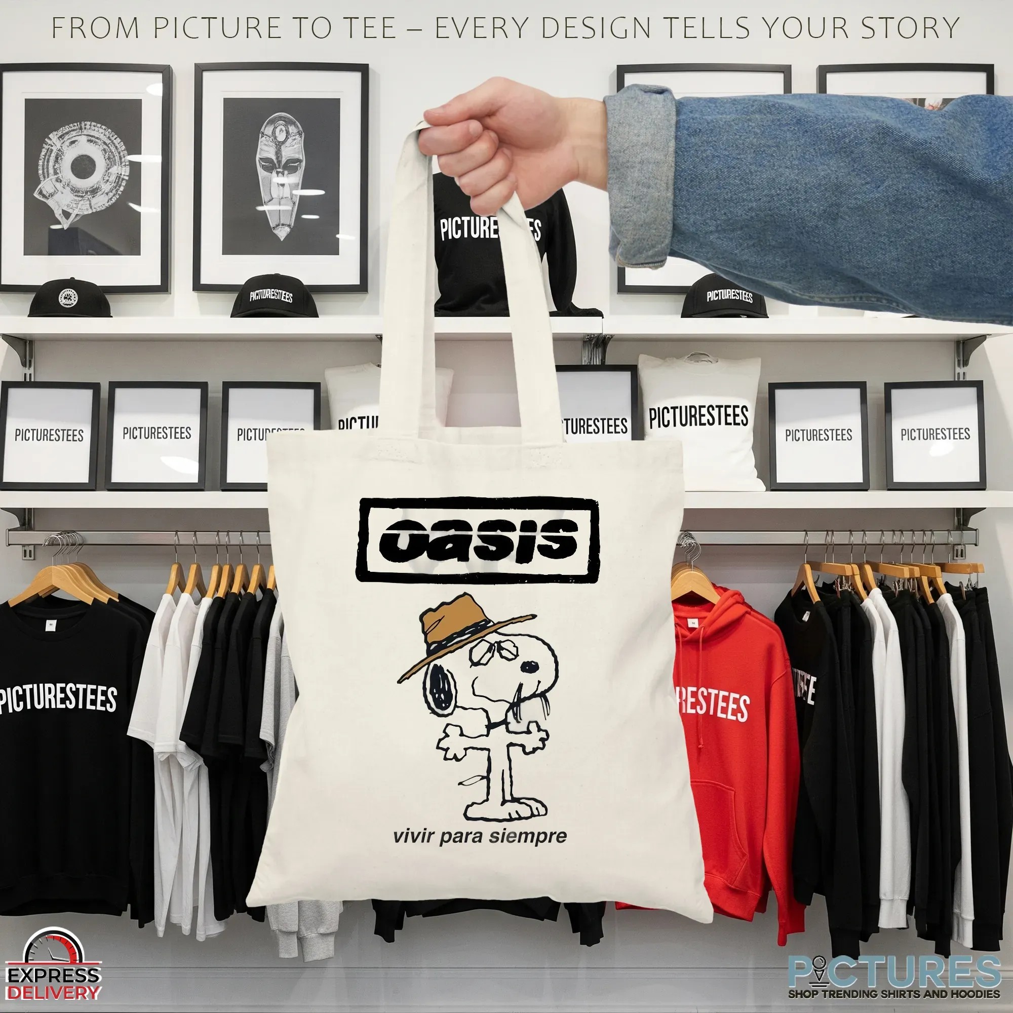 Snoopy Oasis Live Forever Vivir Para Siempre Cartoon Music Mashup T Shirt