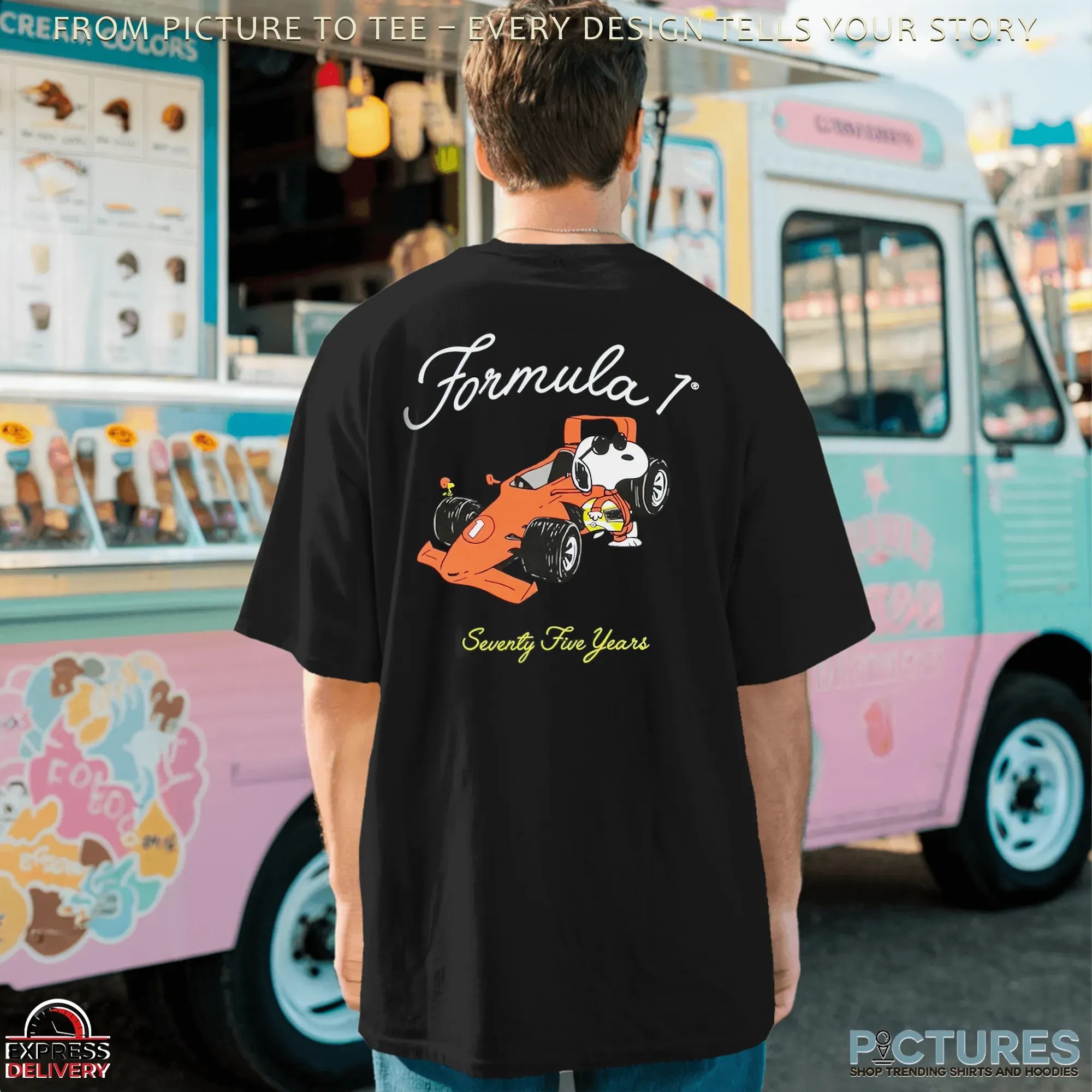 Snoopy Peanuts Joe Cool F1 Racing Seventy Five Years T Shirt