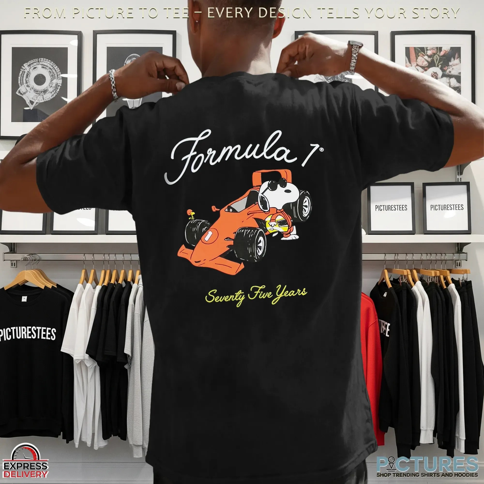 Snoopy Peanuts Joe Cool F1 Racing Seventy Five Years T Shirt