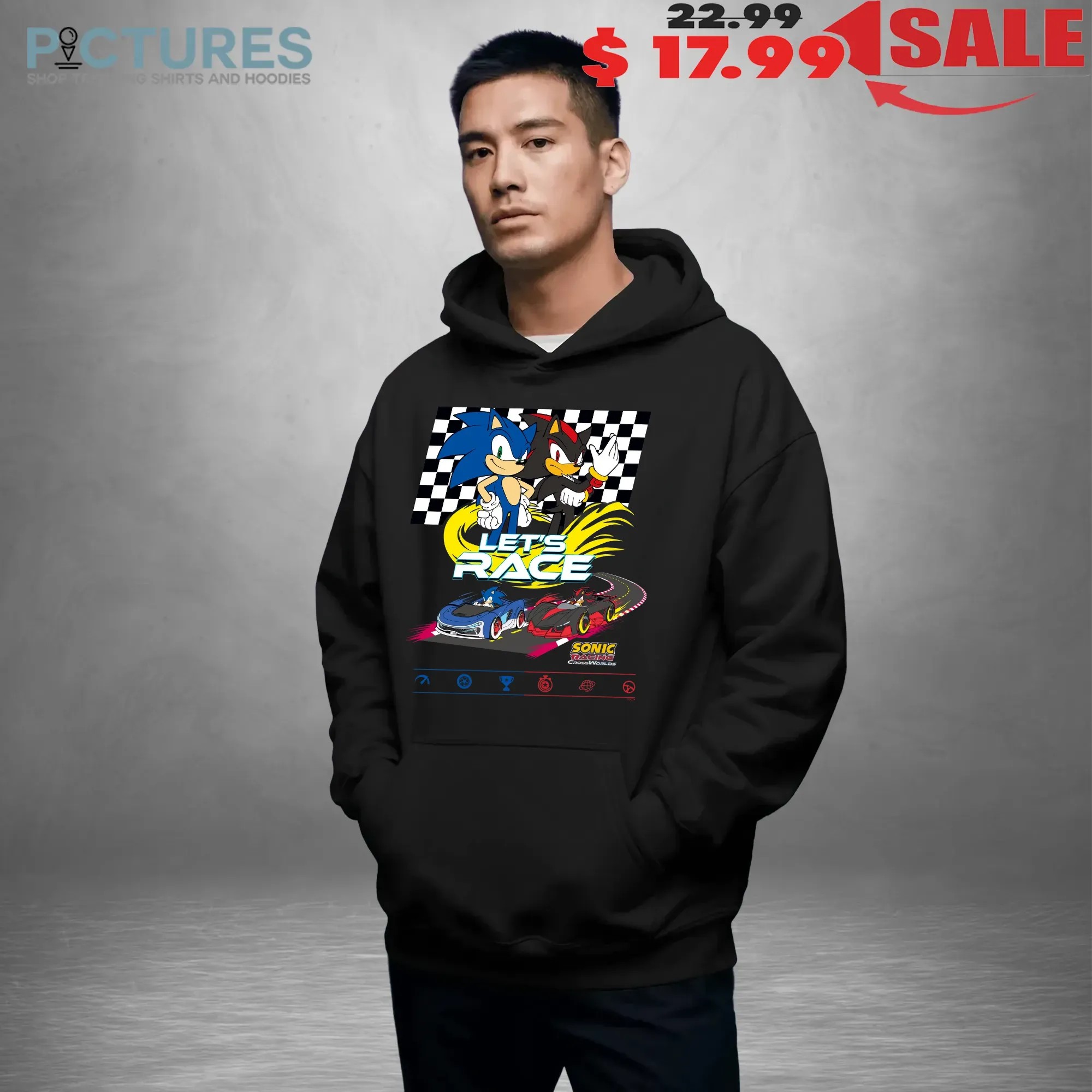 Sonic and Shadow Racing Let’s Race Sonic Racing Crossworlds Checkered Flag Video Game Graphic T Shirt