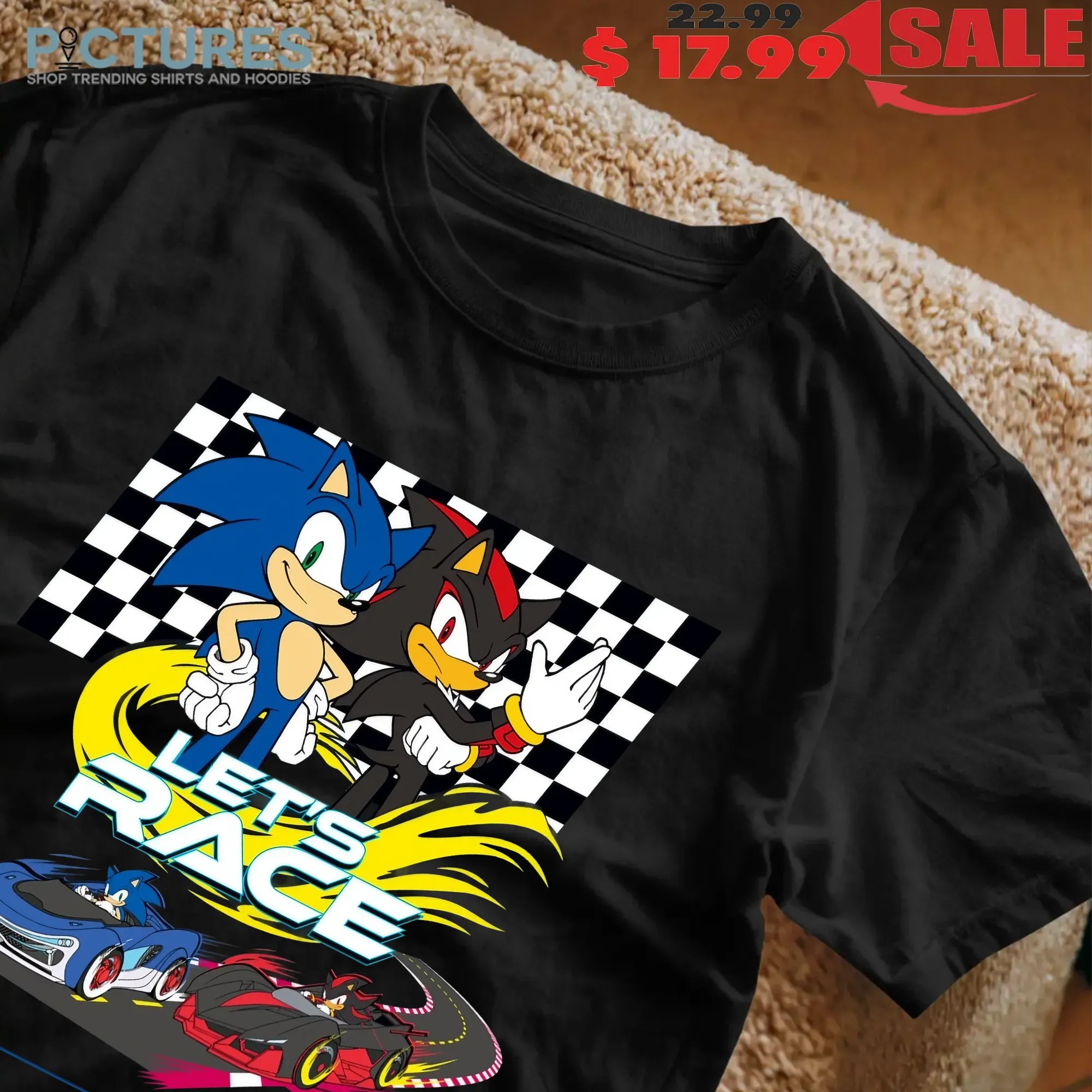 Sonic and Shadow Racing Let’s Race Sonic Racing Crossworlds Checkered Flag Video Game Graphic T Shirt