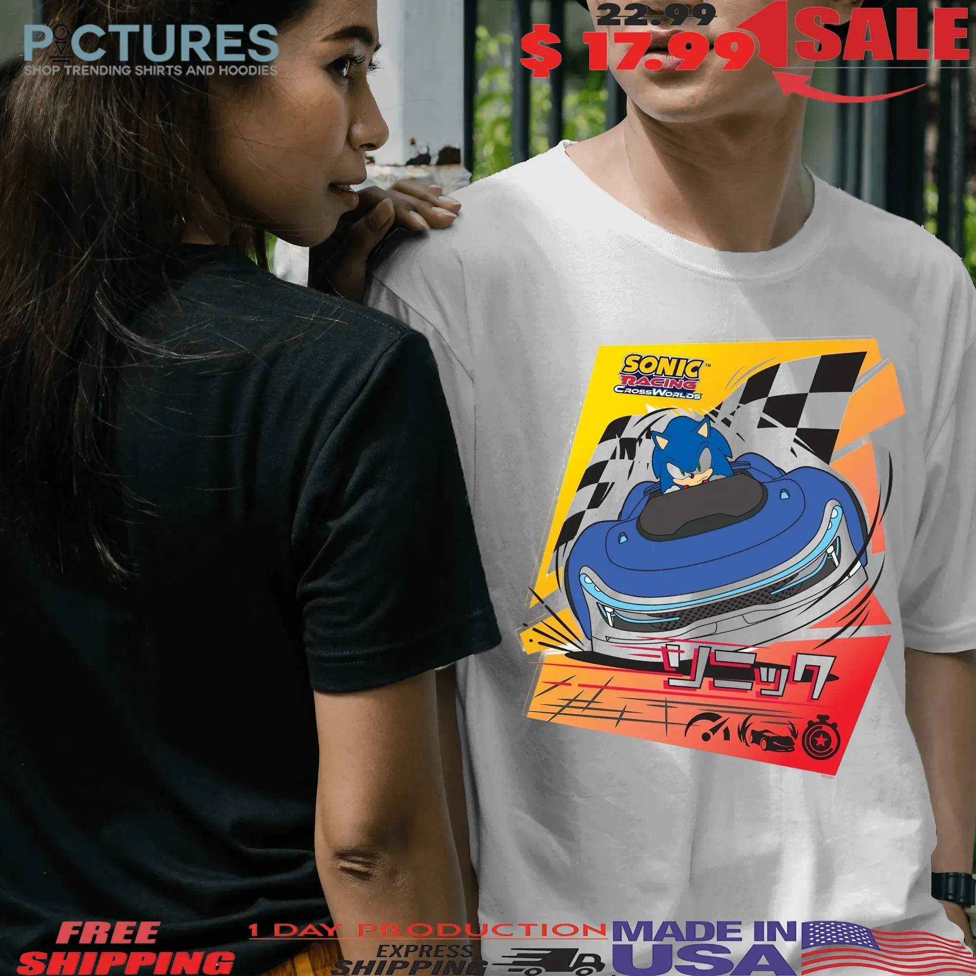 Sonic the Hedgehog Racing Car Sonic Racing Crossworlds Video Game Graphic T Shirt
